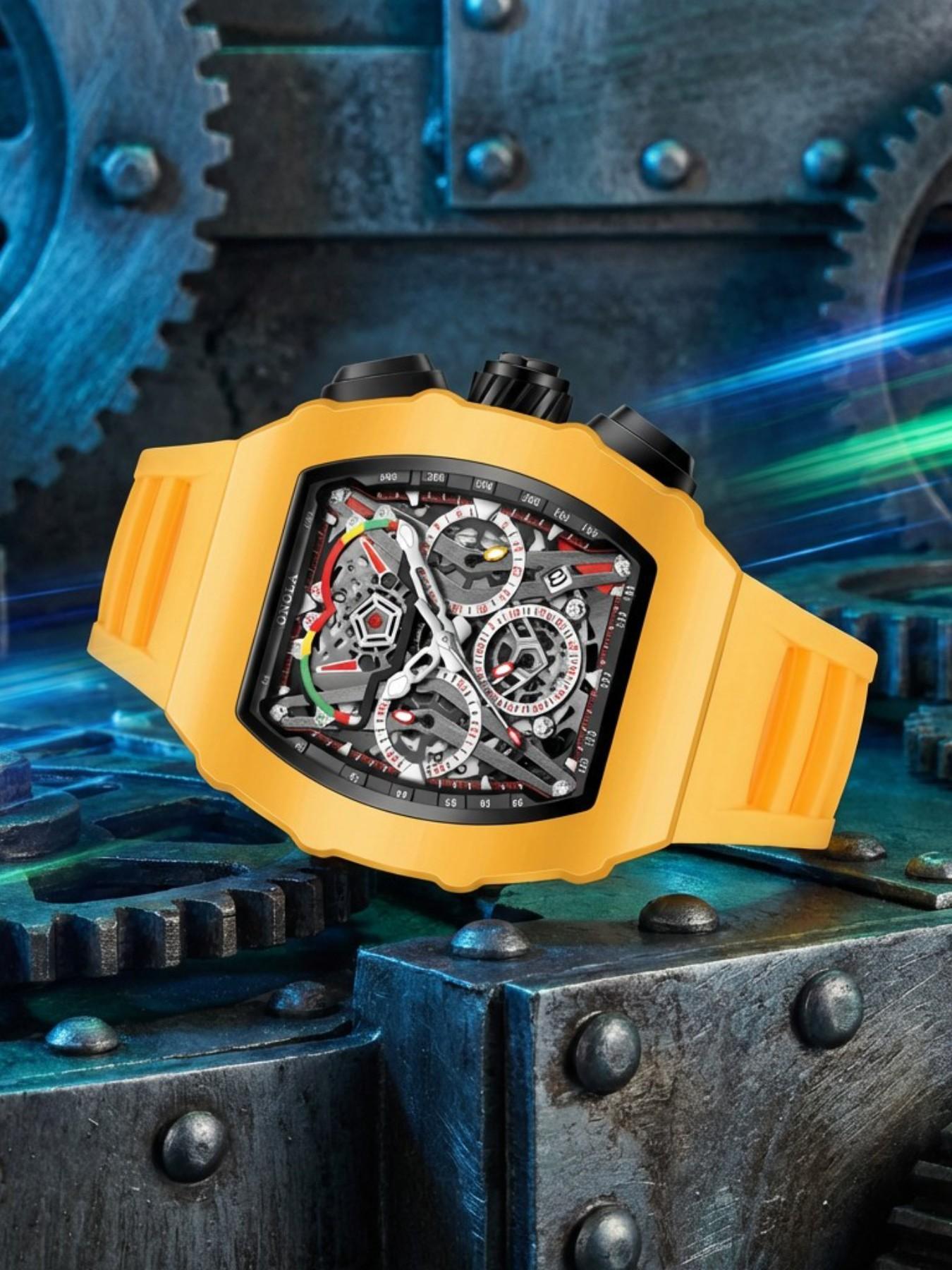 Onola Fashion Men's Quartz Watch, Multi-Function Timer, Waterproof Glowing Sports Watch for Outdoor Use, Perfect Gift for Any Occasion, Skeleton Watches