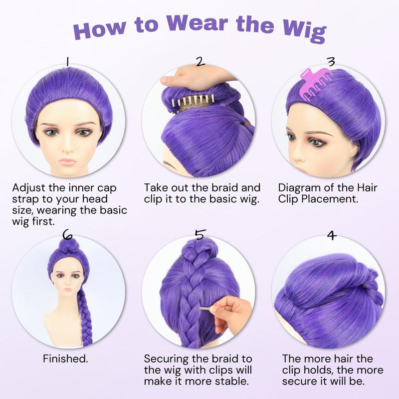 Anime K-pop Costume Kids 39" Wig Rumi Wig Demon Cosplay Wig Hunter Purple Braid Wigs Rumi Costume Zoey Wig Mira Wig for Kids Women Pop Singer Hair Halloween Cosplay Props
