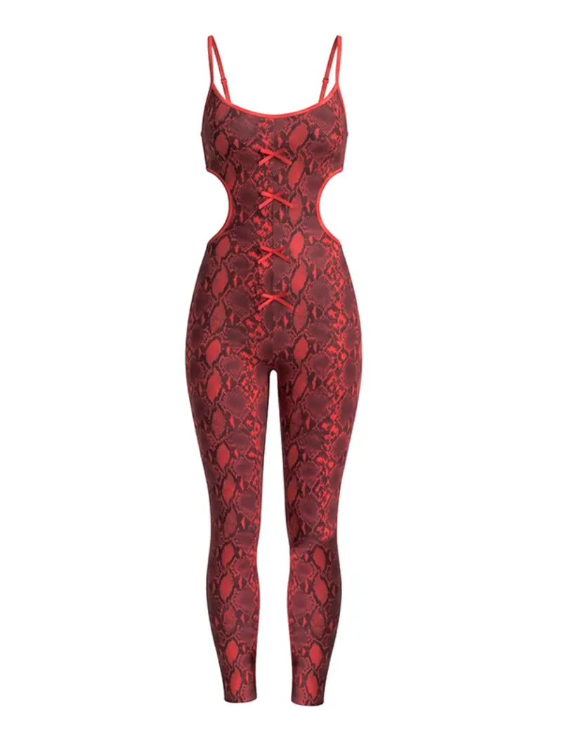 Summer New Women's Slim Fit Halter Backless Cut Out, Leopard Print with Bow Design, Sleeveless Long Pants, Trendy Street Style, Leopard Print Playsuit, Back Cutout Romper