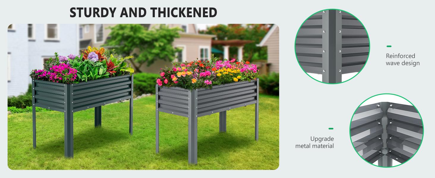 Lilypelle Raised Garden Bed with Legs, 46×24×32in Large Metal Galvanized Elevated Raised Planter Box Standing Growing Bed Herb Planter for Gardening, Backyard, Patio, Balcony