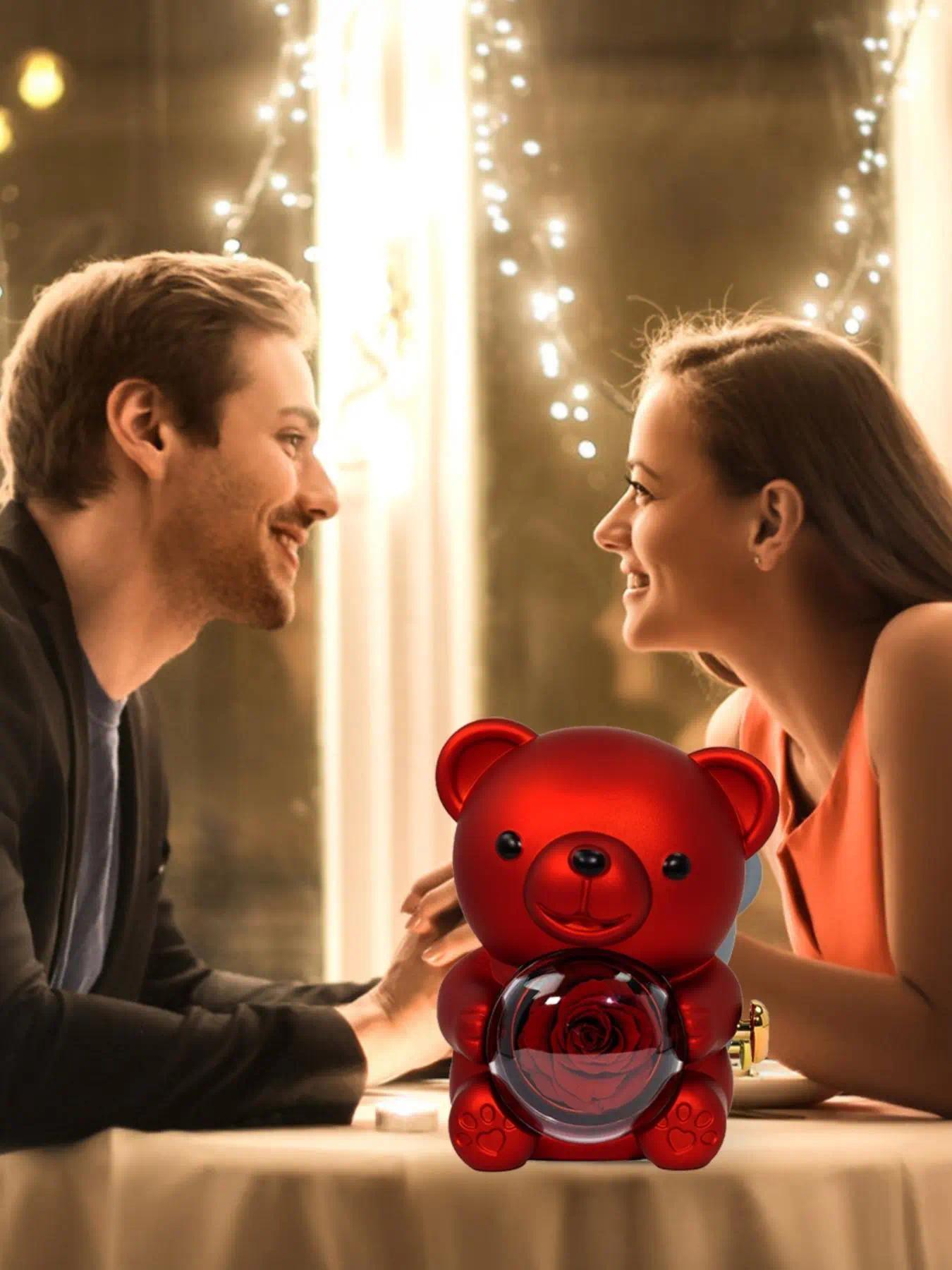 A romantic teddy bear necklace with a birthstone rotating pendant and heart design, perfect for women. It's the perfect gift for Valentine's Day, weddings, Mother's Day, anniversaries, birthdays, and Christmas.