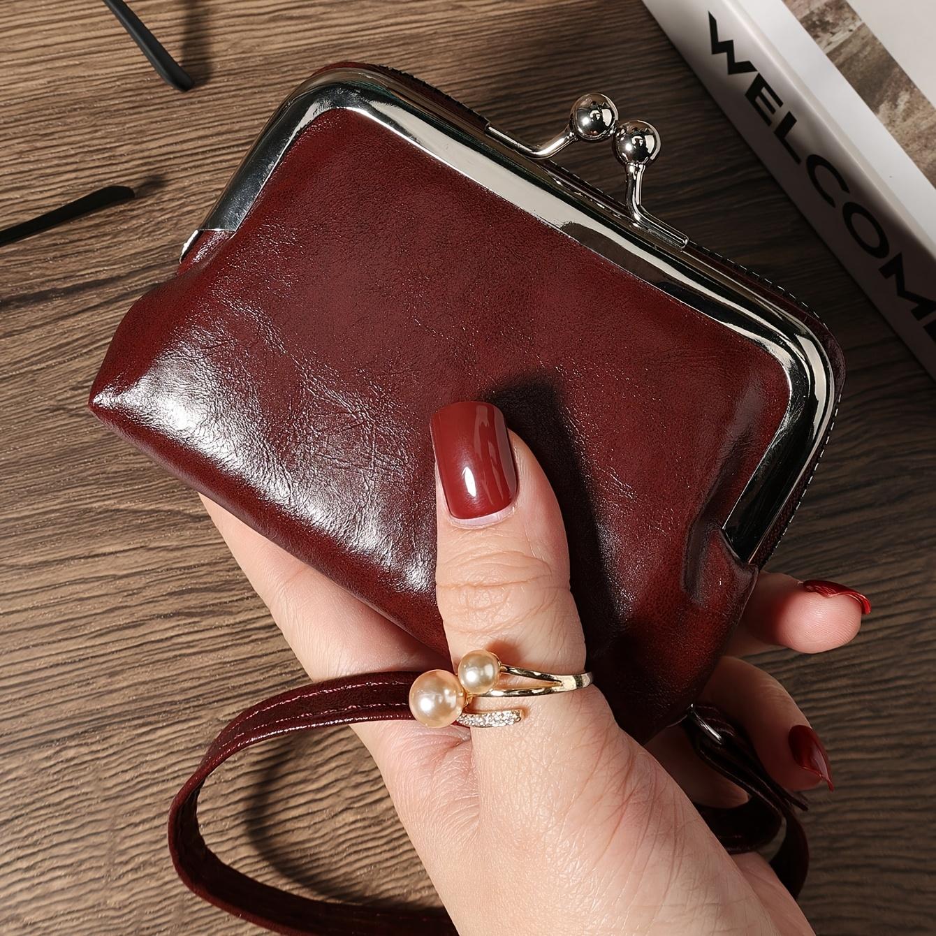 Women's Large Capacity Wristlet Bag, Multi-Layer Wallet with Card Slots, Coin Pocket, Vintage Style, Burgundy, Business/casual, Gift Idea