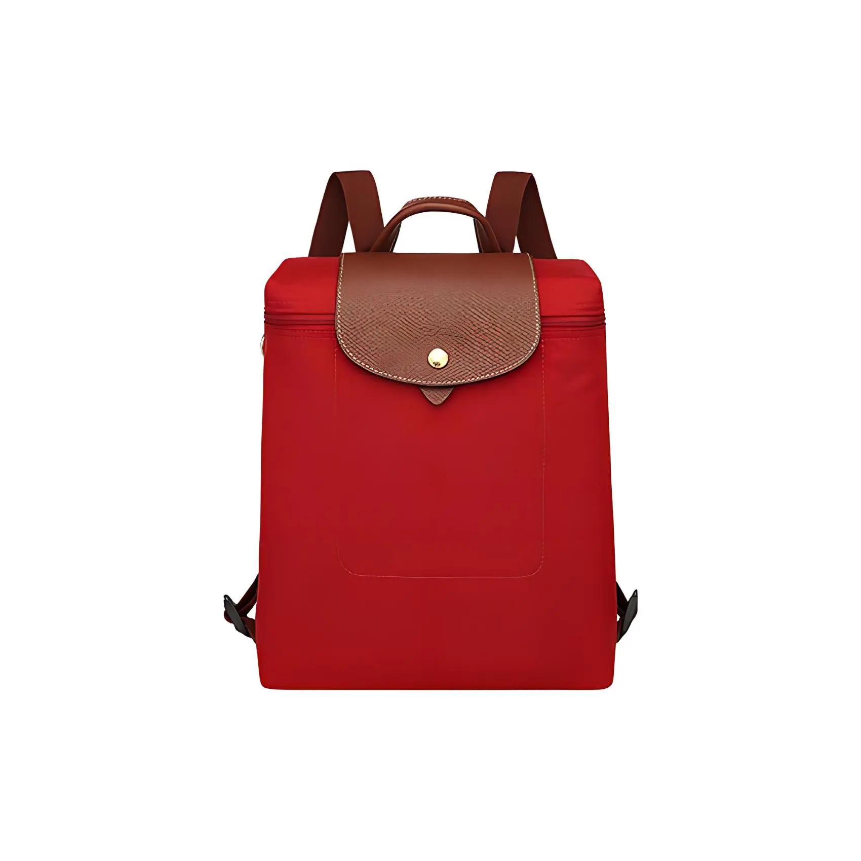 Longchamp Le Pliage 26 Adjustable Strap Backpack with Snap and Zip Closure, Recycled Canvas with Leather Trim, Women’s Red