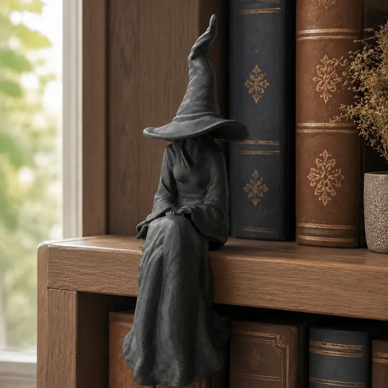 Faceless Black Witch 3D-Printed Texture Shelf Sitter Figurine, Gothic Quirky Witchy Gifts, Aesthetic Home Unique Decor for Dark Academia Rooms, Halloween Indoor Mantel Desktop Display