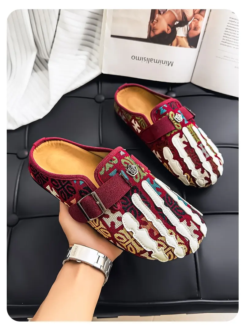 Men's Bohemian Print Mules, Mule Slides, Comfortable Slip-On Sandals, Adjustable Buckle, Soft Insole, Ideal for Daily Wear, Casual Footwear