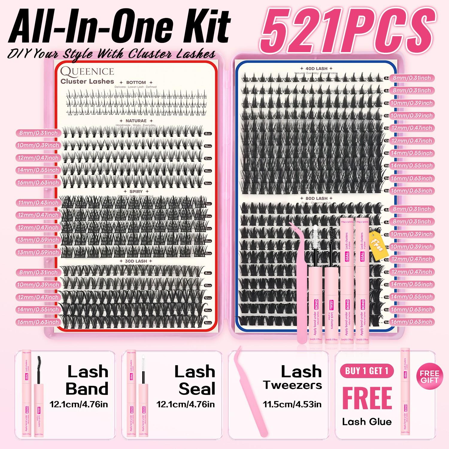 6 Styles Mixed DIY False Eyelash Extension Kit, Bottom Natural, Thick Spikes Lash Clusters with Bond and Seal, Tweezers Mixed Lengths Individual Cluster Lashes for Daily Use, Cat Eye Lashes, Reusable & Beginner Friendly, Beginner Friendly Eyelashes