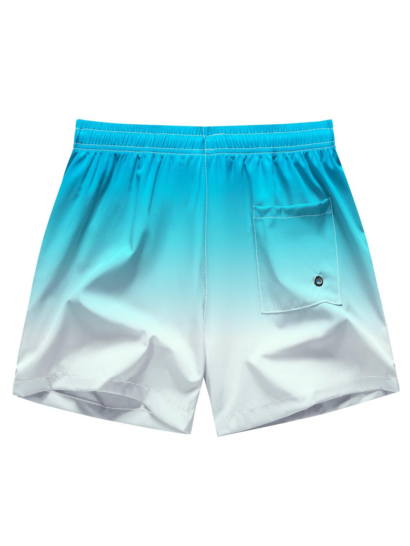 Men's Quick Dry Gradient Board Swim Trunks Side Pockets Ombre Beach Shorts with Mesh Lining Lining Drawstring Waist Flag Stars and Stripes Print Vacation Surfing Shorts