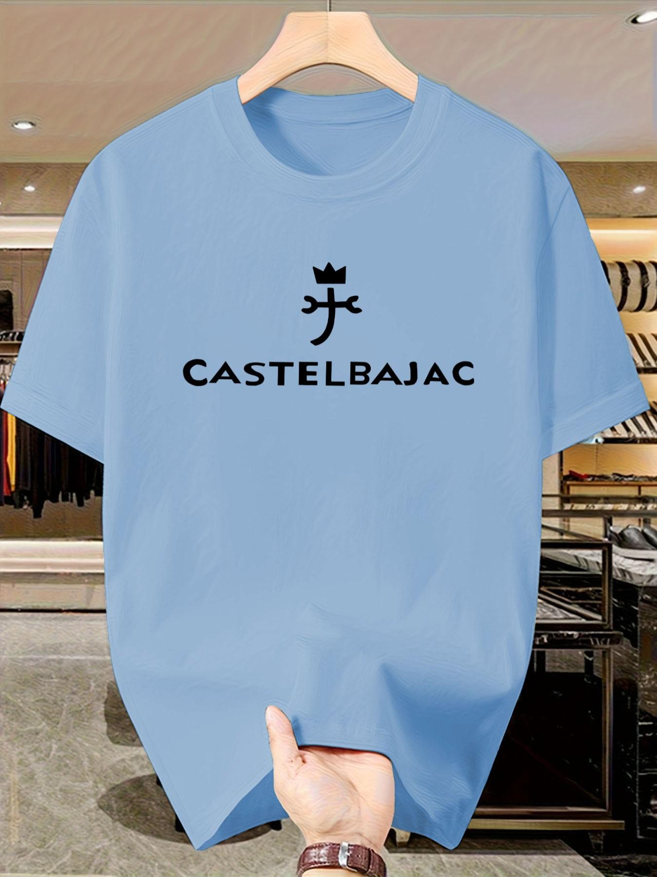 Castelbajac Men's Print T-Shirt, Casual Short Sleeve Slim-Fit Top, Crown Pattern, No Button or Zipper, Ideal for Daily Wear