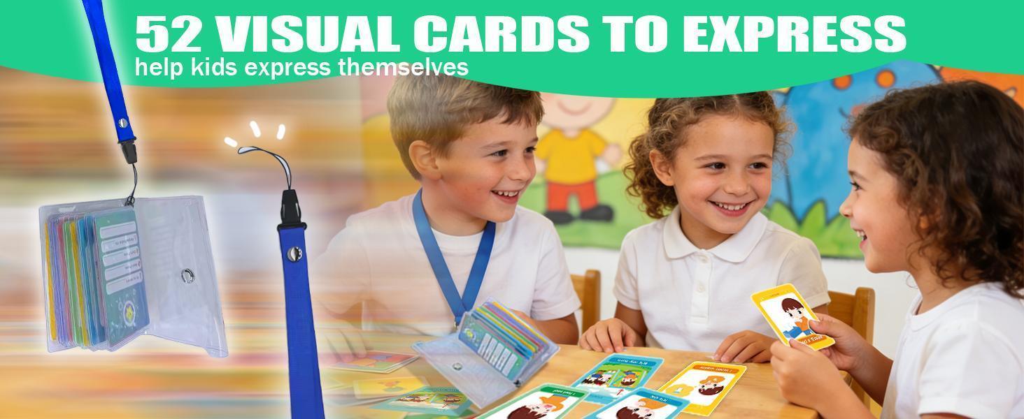 Communication Cards for Nonverbal Kids- 52 Flash Cards with Water Proof Album and Lanyard for Special Needs, Autism | PECS, AAC, Therapy Materials, Speech Delay Learning Materials