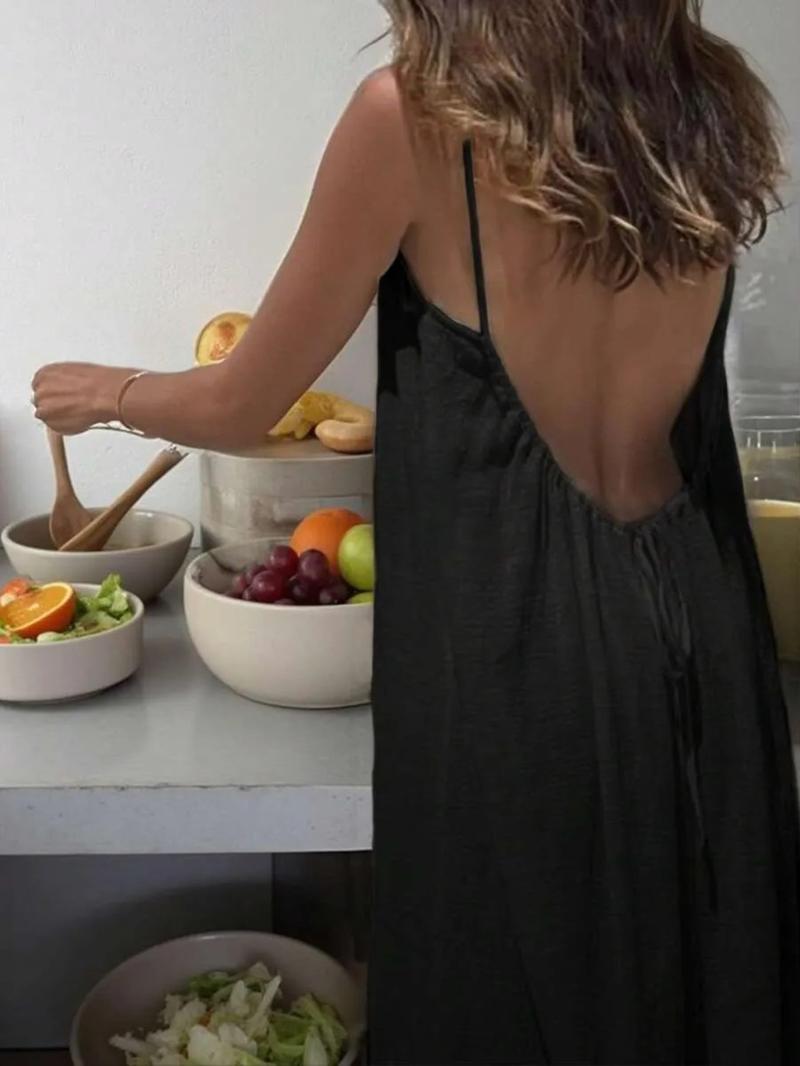 Women's Strapless Casual Dress, Elegant Sleeveless Long Dress for Summer, Ladies Indoor Home Wear, Pure Color Fashionable