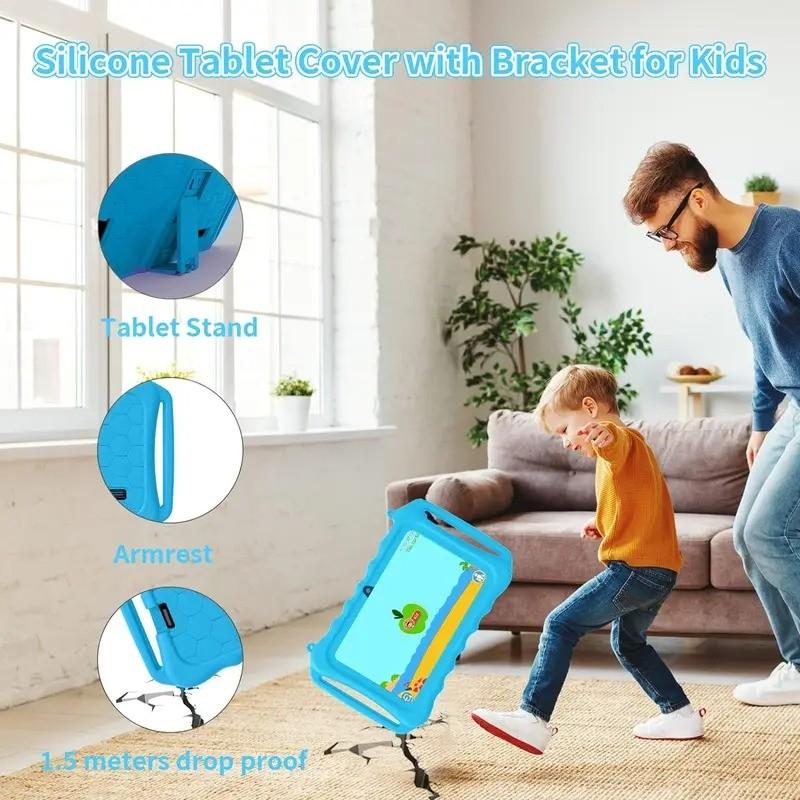 7 Inch Kids Touchscreen Tablet PC Android System Dual Camera WiFi Bluetooth-compatible Shockproof Case Perfect Holiday Gift for Ages 3 and Up