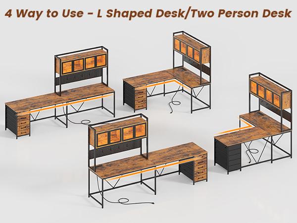 SEDETA L-Shaped Computer Desk with Storage Home Office Desk LED L-Shaped Gaming Desk with Storage