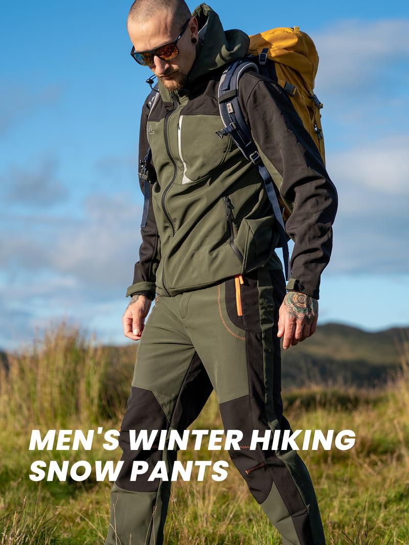 YSENTO Men's Snow Ski Hiking Pants Waterproof Winter Fleece Lined Pants Camping  Ice Fishing Pants with Belt High Rise Joggers High Waisted Joggers