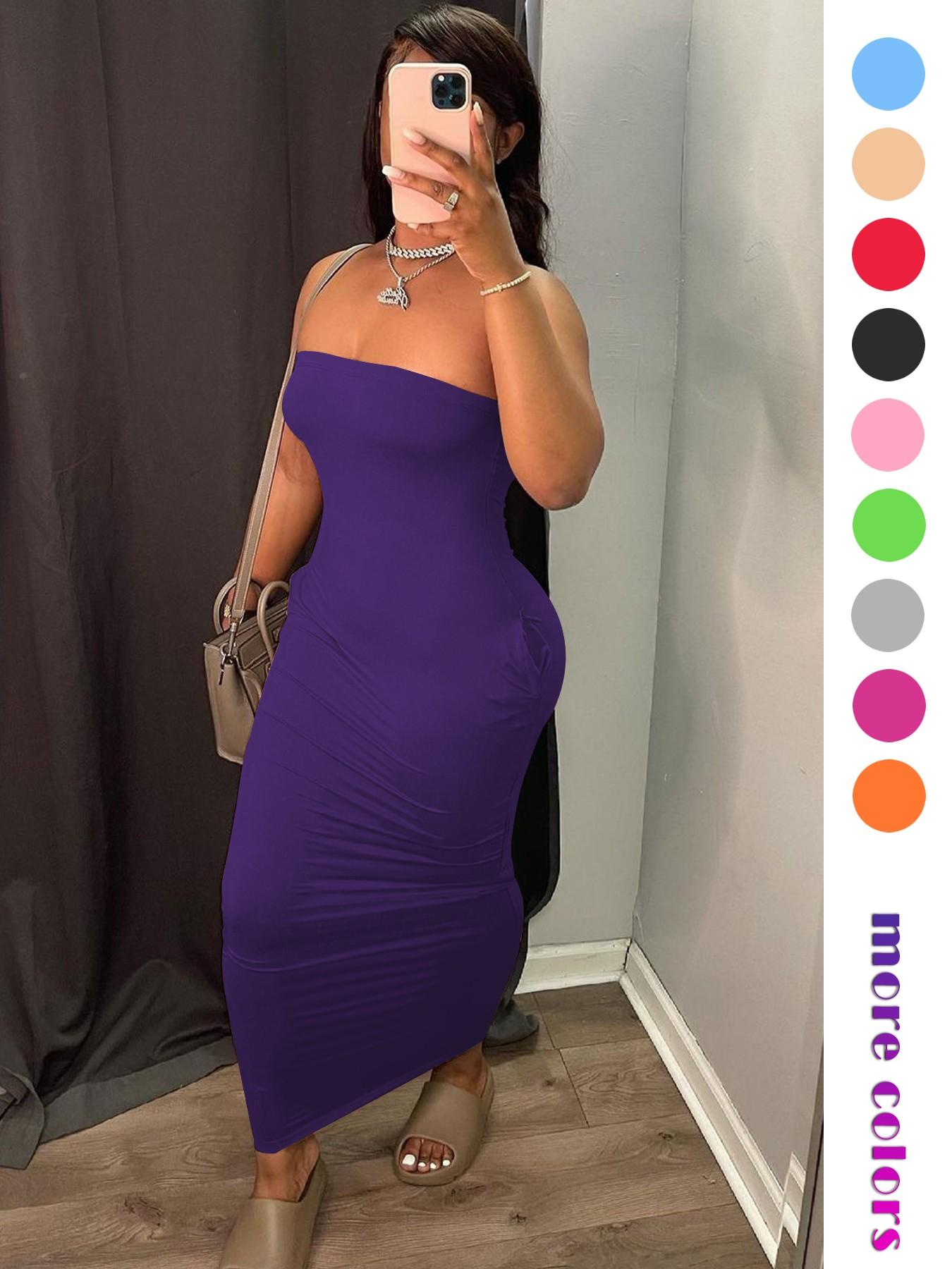 Women's 2026 Summer Tube Top Bodycon Maxi Dress, Sleeveless Ruched Backless Long Dress with Pockets, Stretchy Casual Going Out Vacation Party Dress for Women, Multiple Colors Available