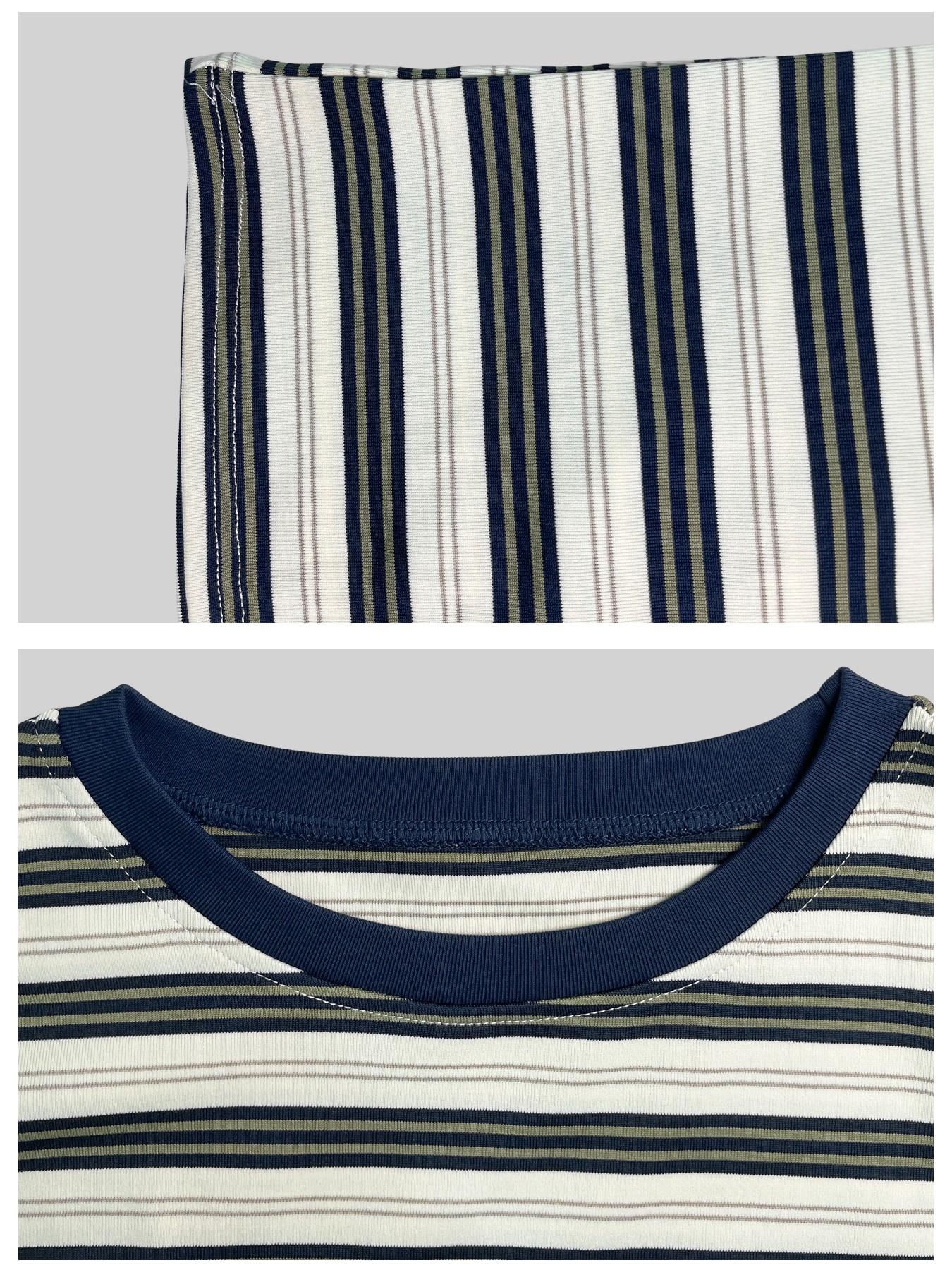 Striped Oversized Round Neck Short Summer Tee with Contrast Neckline, Effortlessly Cool Casual Chic Everyday Top Fit Striped Oversized Round Neck Short Summer Tee with Contrast Neckline, Effortlessly Cool Casual Chic Everyday Top Fit