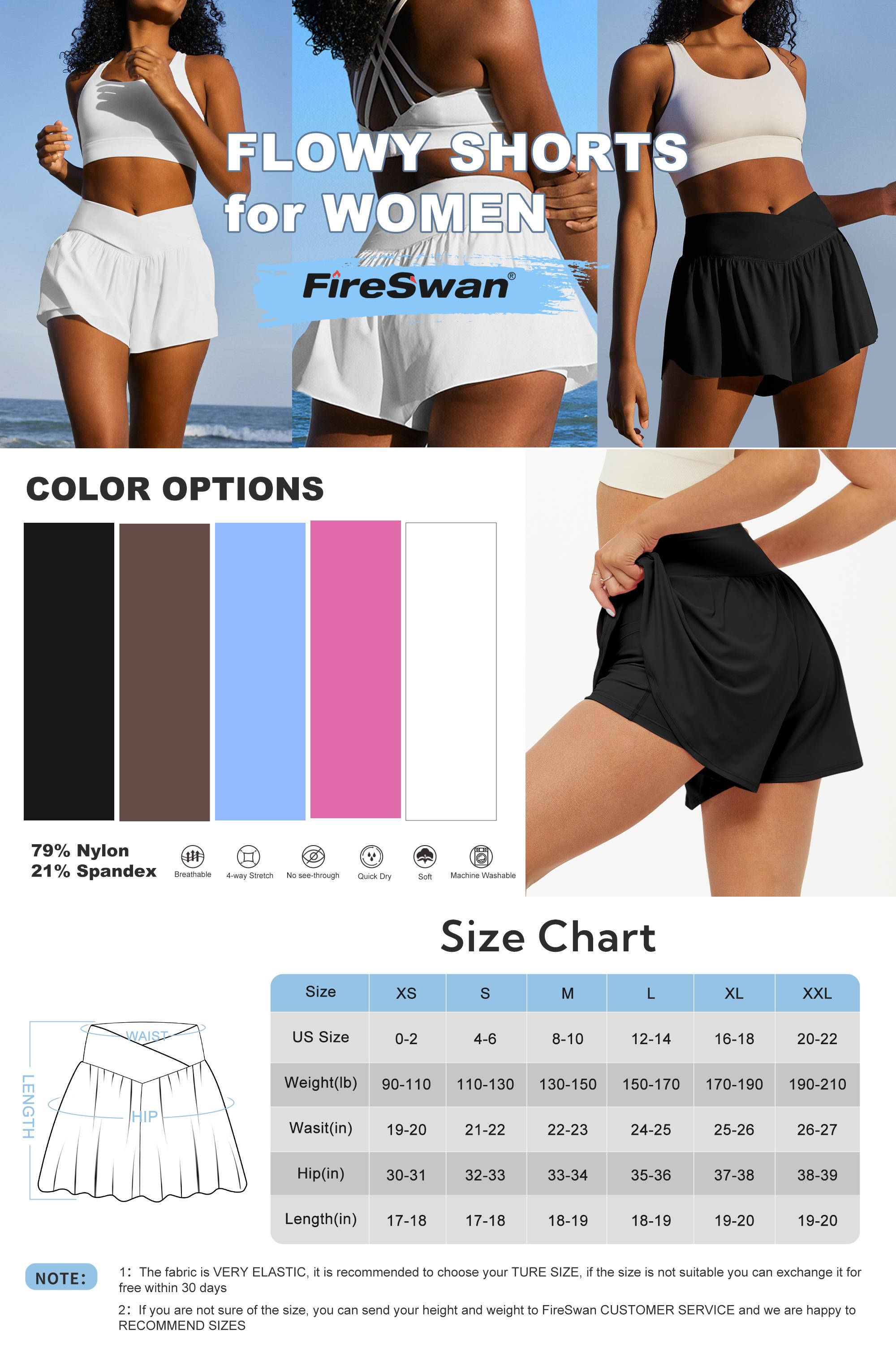FireSwan Everyday Crossover Workout Shorts for Women Side Pocket 2-in-1 Tennis Skorts with Spandex Butterfly Flowy Running Shorts