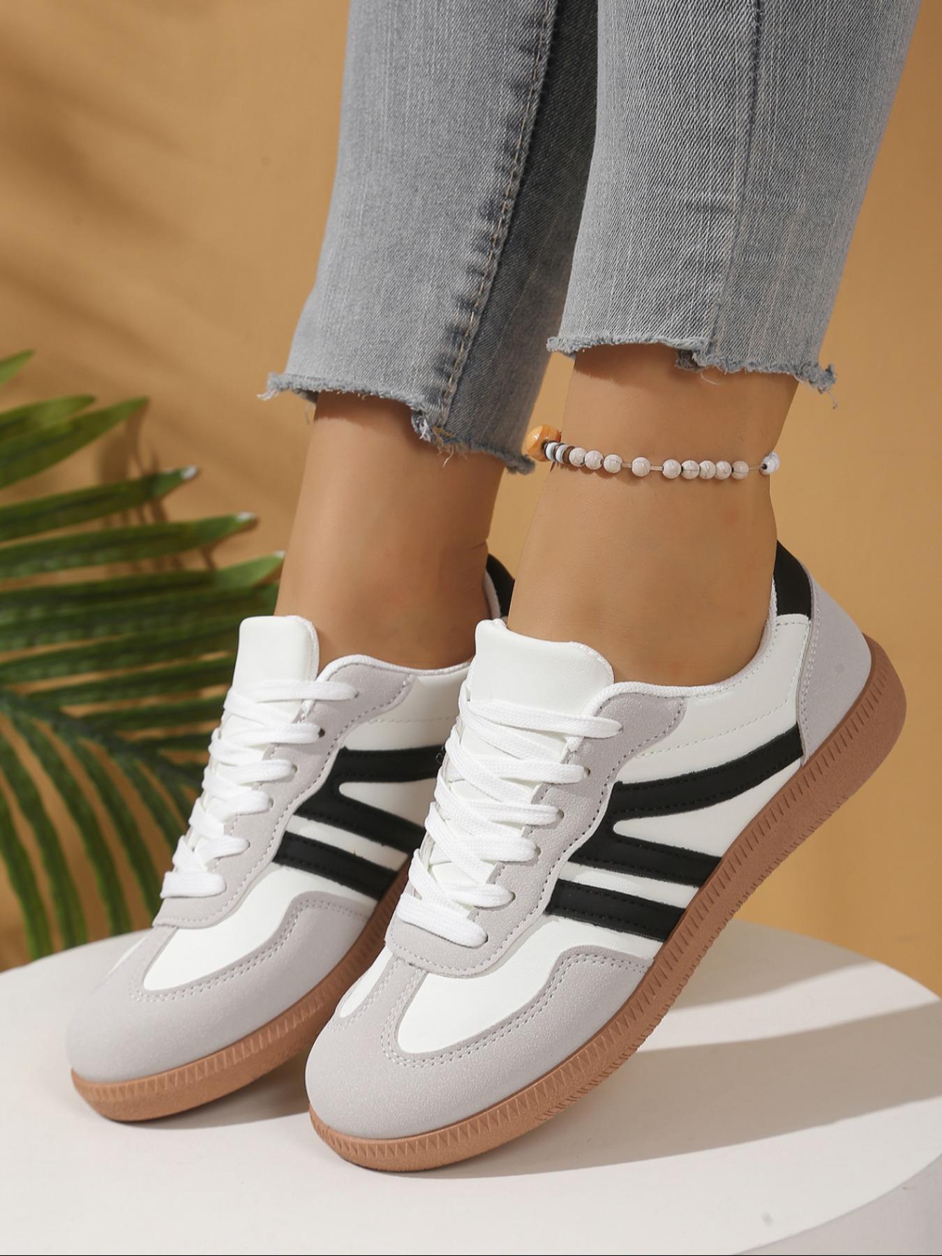 Lucky Step Women's Fashion Sports Shoes, Sporty Running Shoes, Vintage Classic Casual Lace-Up, PU Leather Patchwork, All-Season Tennis Running Walking Shoes, Running Sports Footwear