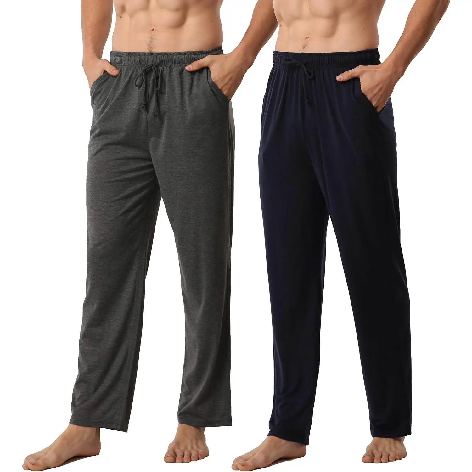 2 Pack Mens Lounge Pants with Pockets, Soft Lightweight Pajama Pants for Men, Stretchy Sleepwear Pjs Bottoms