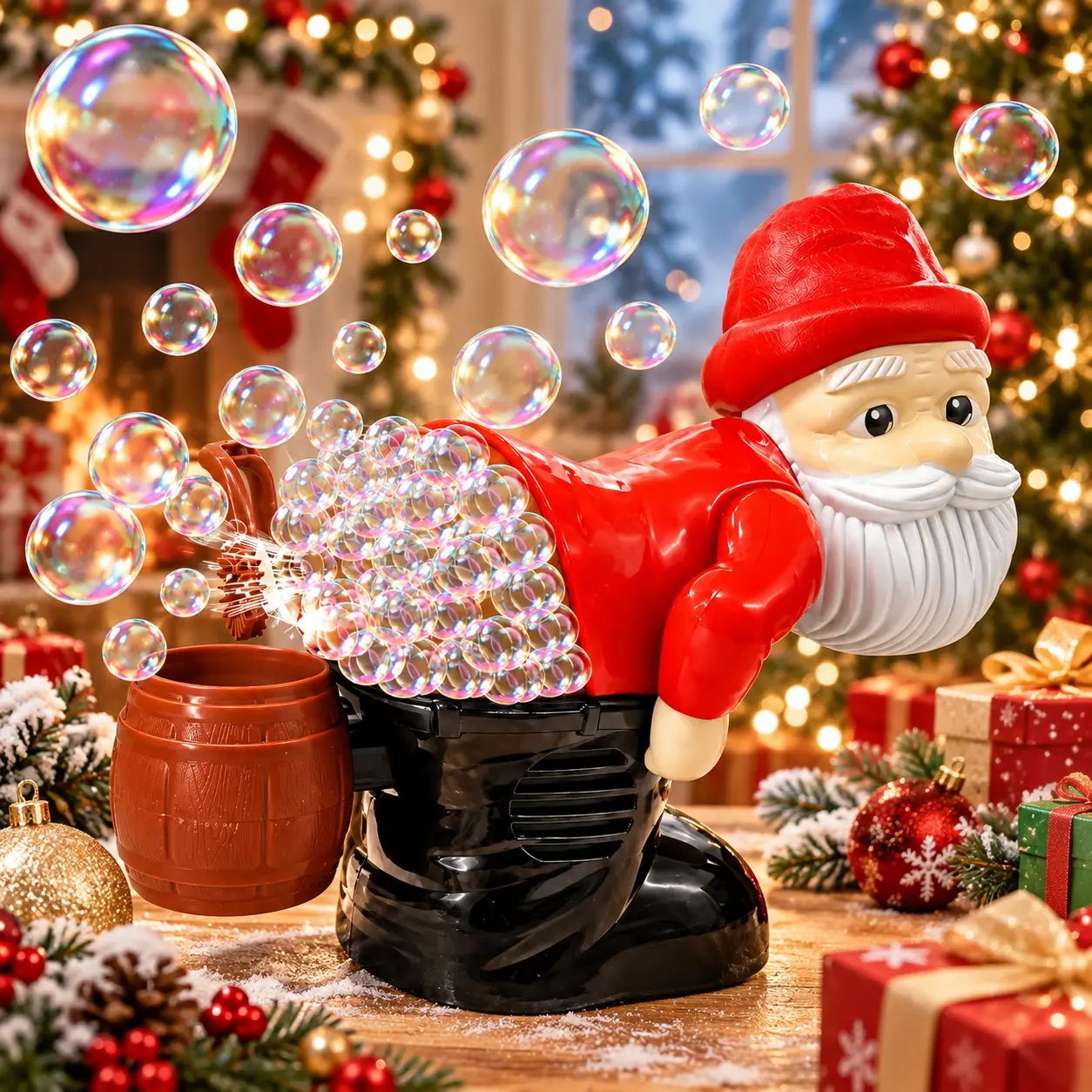 1 PC Farting Santa Bubble Blowing Christmas Bubble Machine, Funny Santa Design with Flashing Lights, Music and Sound Effects, Automatic Bubble Blower for Holiday Parties and Family Fun