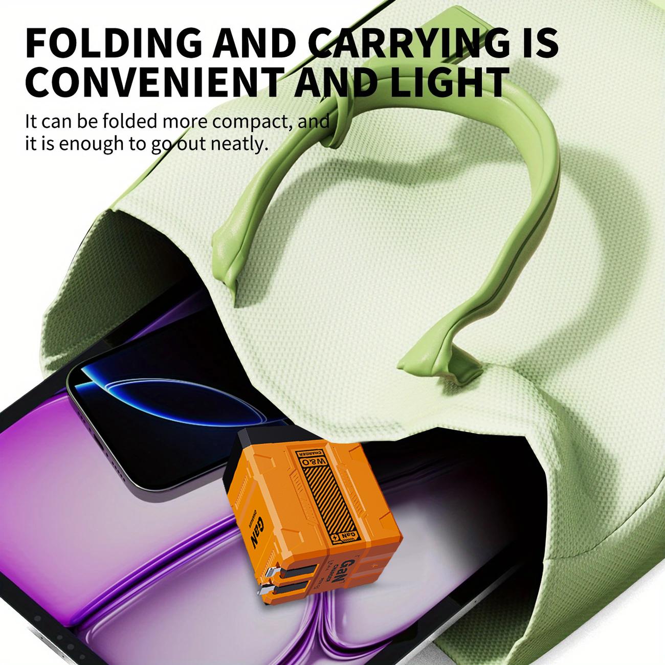 W&O GaN Charger(Type C/Lightning), Compatible with 120W Fast Charger, Retractable Wall Charger, Foldable Plug for iPhone, Fast Charging Power Adapter for Smartphone, Travel Universal Plug Fast Charging, Holiday Gift Tech