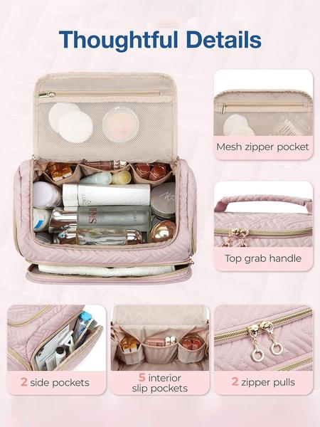 Large Wide-Open Travel Toiletry Bag, Lightweight Makeup Cosmetics Organizer with Handle, Essential Toiletries Storage for All Seasons, Travel Cosmetic Bags, Cosmetic Pouch