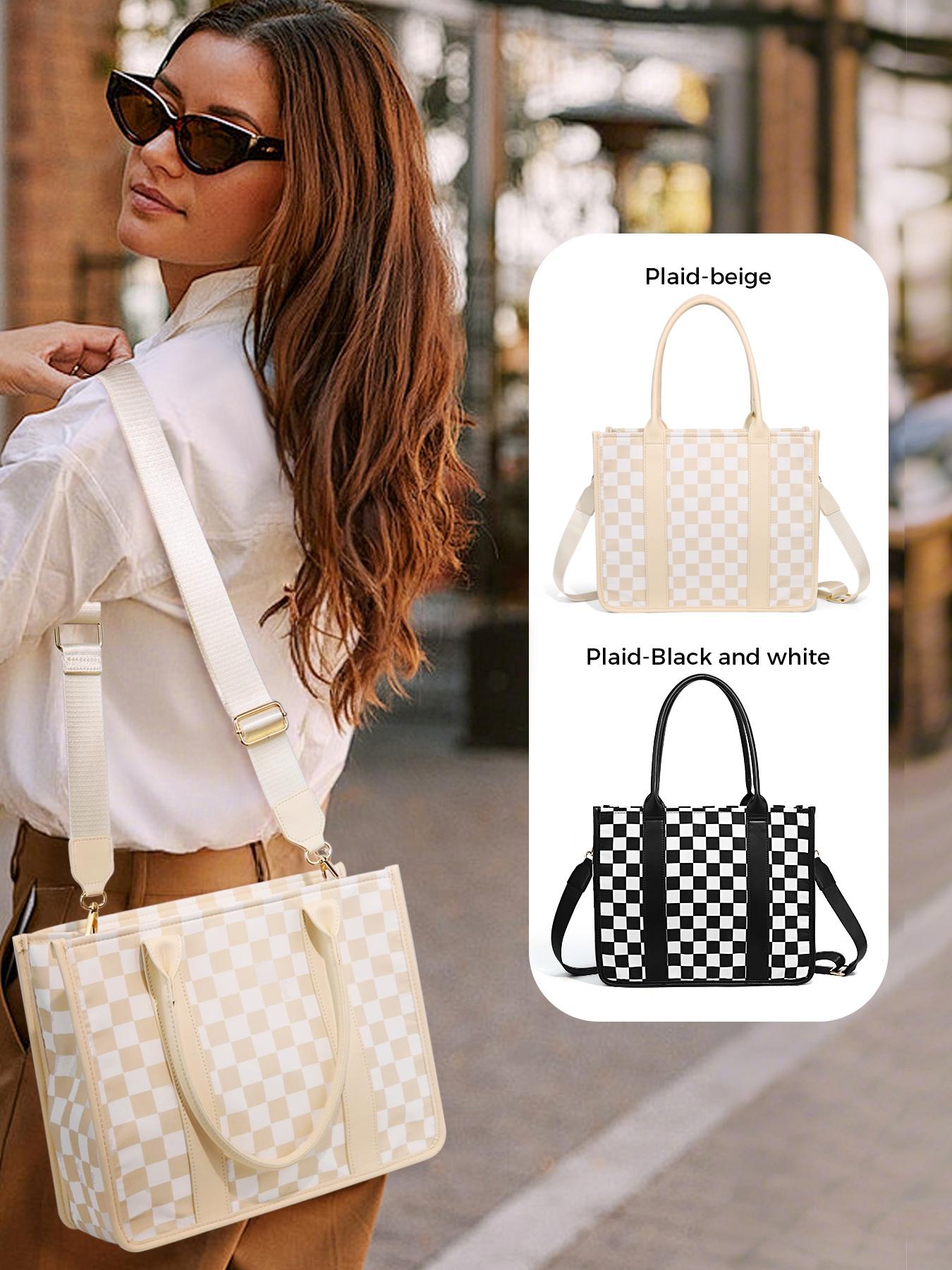 Checkerboard Pattern Tote Bag, Fashionable Canvas Classic Shoulder Bag for Women, Casual Trendy Versatile High-quality Daily Commuting Bag, Girl Fashionable Shopping Bag