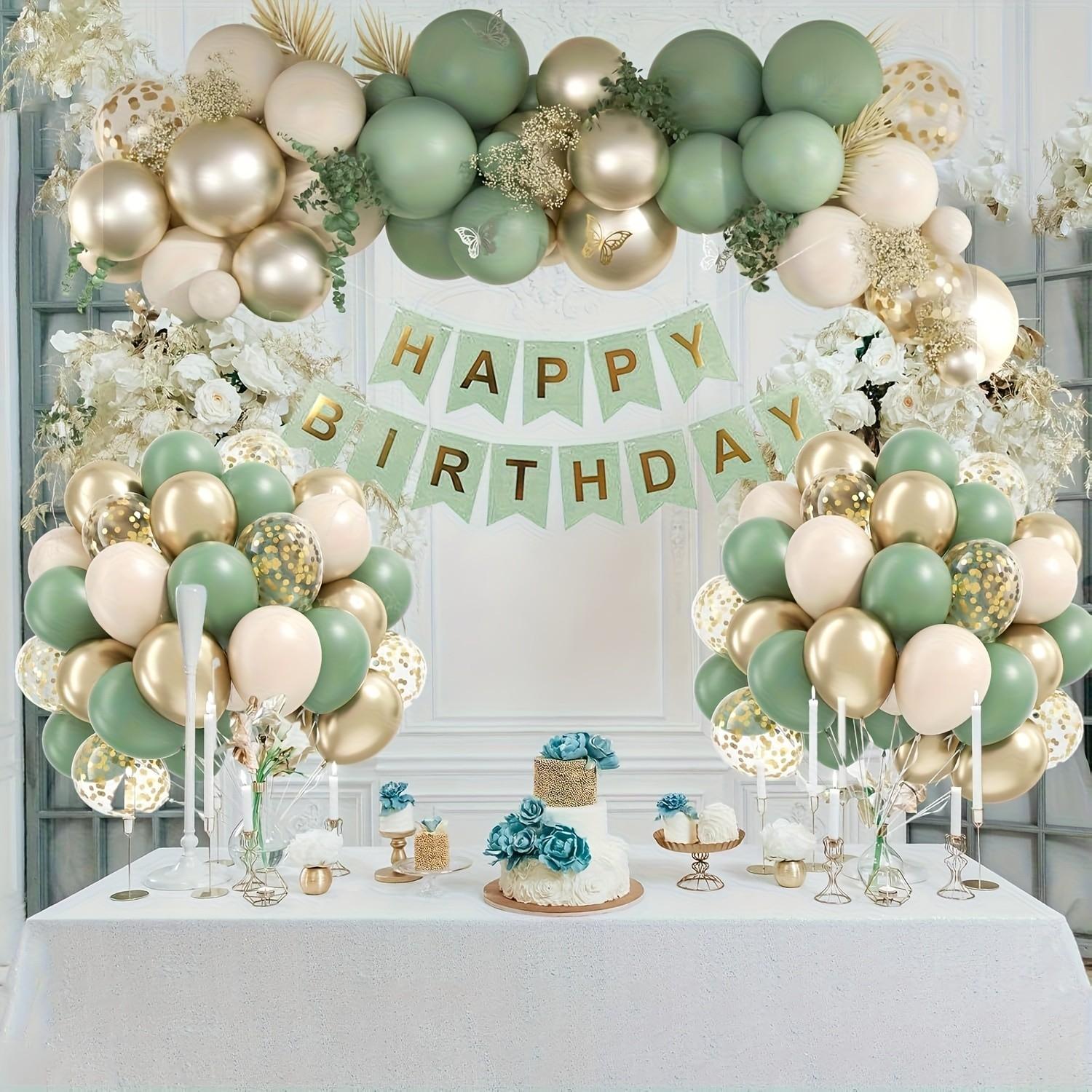 50 gold, white, and gray green balloon arch kits, gold confetti balloons, suitable for weddings, birthdays, parties, and engagement parties, gender revealing, bachelor parties, date nights, garden decorations