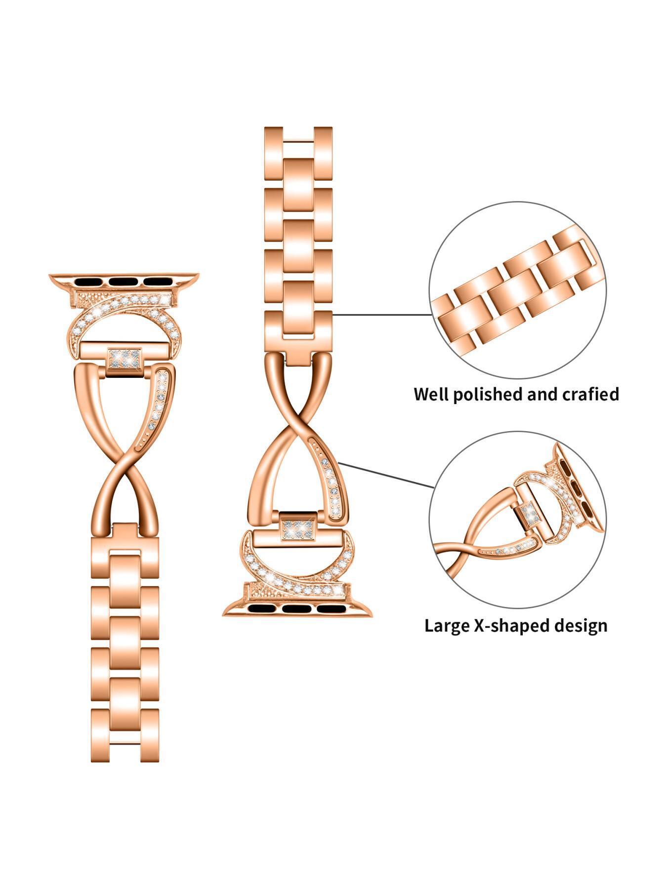 Diamond-encrusted metal watch strap compatible with Apple Watch, suitable for Apple Watch Series 1 to 11 smartwatches