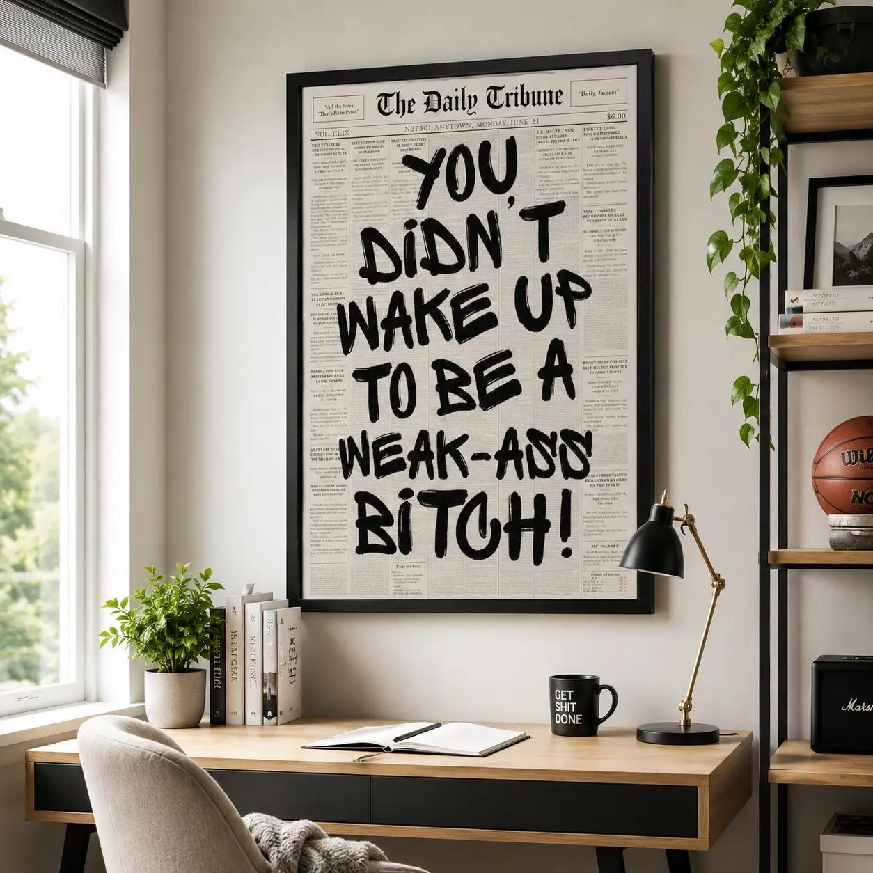 Retro Weak Ass Bitch Newspaper Print, Trendy Wall Art, Typography Poster, Motivational Quote Print, Wall Decor. Father's Day Gift  Class of 2026,Modern Wall Art,Black Typography Graffiti Weak Ass B*tch Quote Print - Hardcore Gym Office Wall Decor