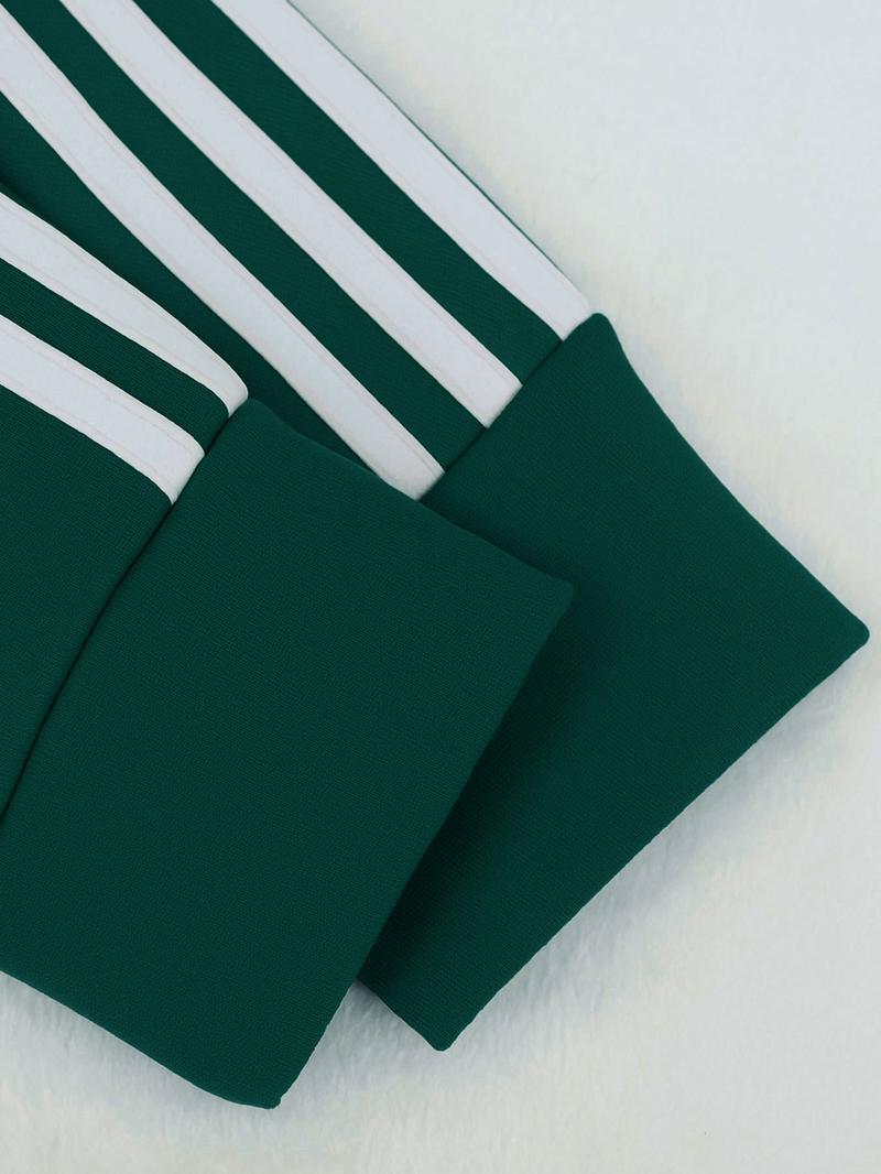 Women's Casual Patchwork Set, Zipper Stand Collar Top + High Waist Loose Pants, Slimming Design, Two-Piece for Daily Wear,Airport Outfit