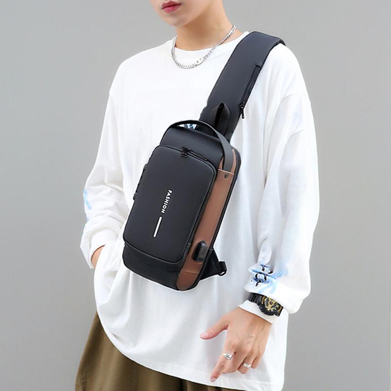 Men's Fashion Anti Theft Shoulder Bag Waterproof Backpack Password Lock Design Crossbody Bag With Useful USB Socket for Casual Commuting Outings