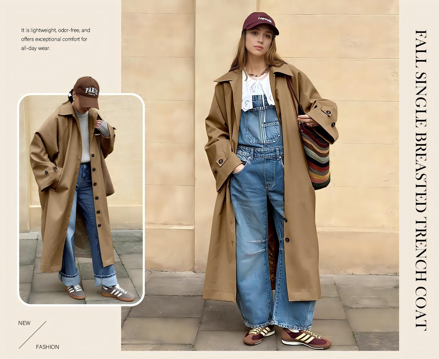 Tankaneo Womens Long Trench Coat Single Breasted Oversized Windproof Classic Lapel Fall Overcoat Jackets Outfit Tankaneo Womens Long Trench Coat Single Breasted Oversized Windproof Classic Lapel Fall Overcoat Jackets Outfit