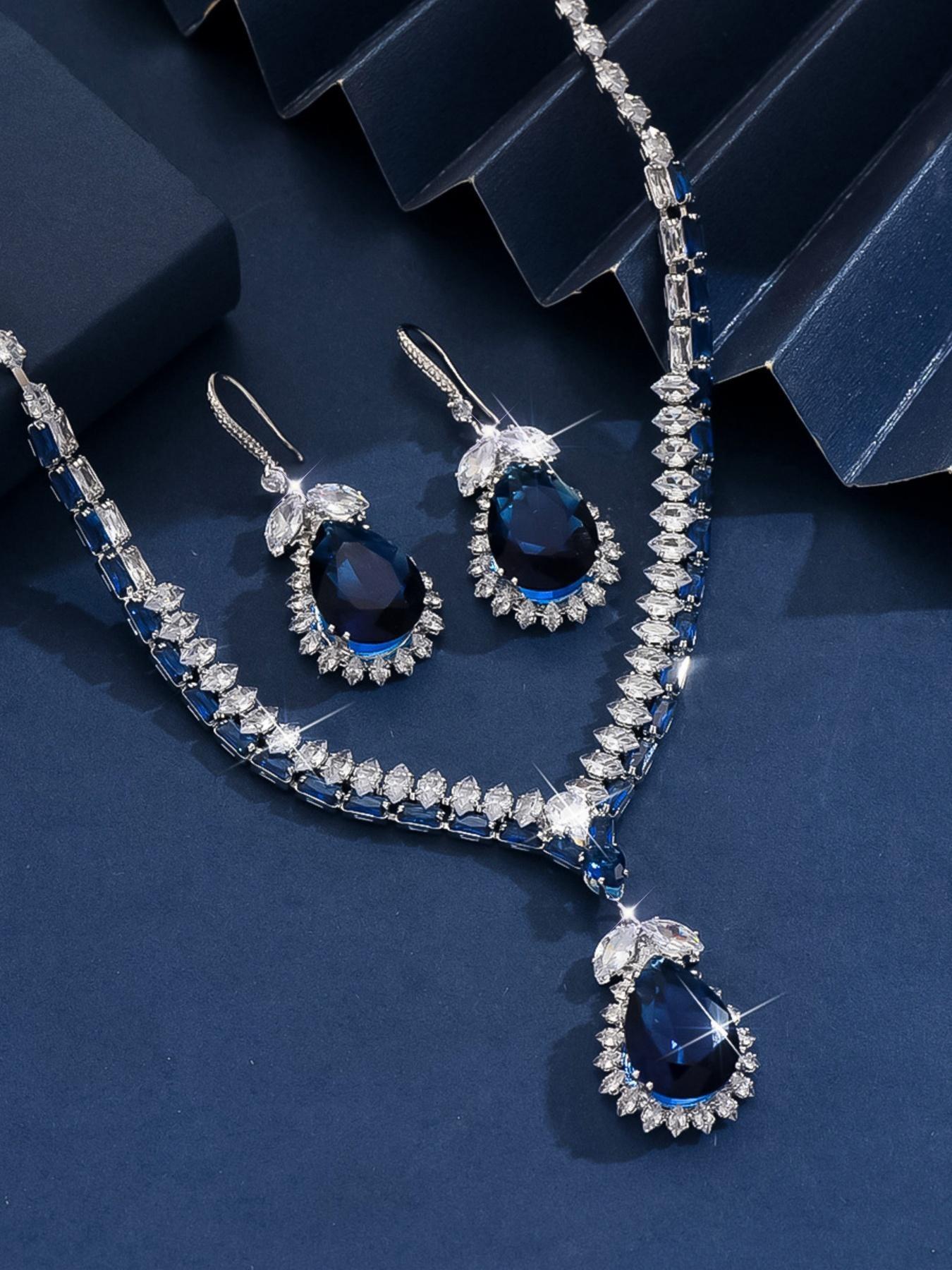 3 gorgeous sparkling artificial zircon bridal wedding jewelry sets, fashionable and elegant earring necklace accessory combination sets, perfect gifts for women