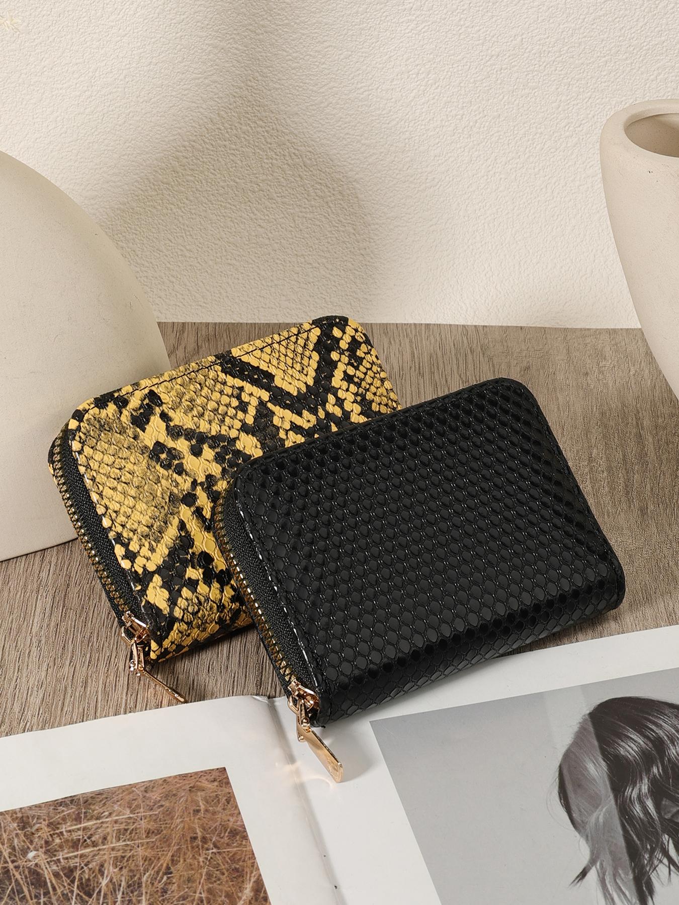 Fashionable Snakeskin Print Short Wallet, Casual Versatile Zipper Card Holder, Simple and Casual Multi Slot Wallet for Women & Girls