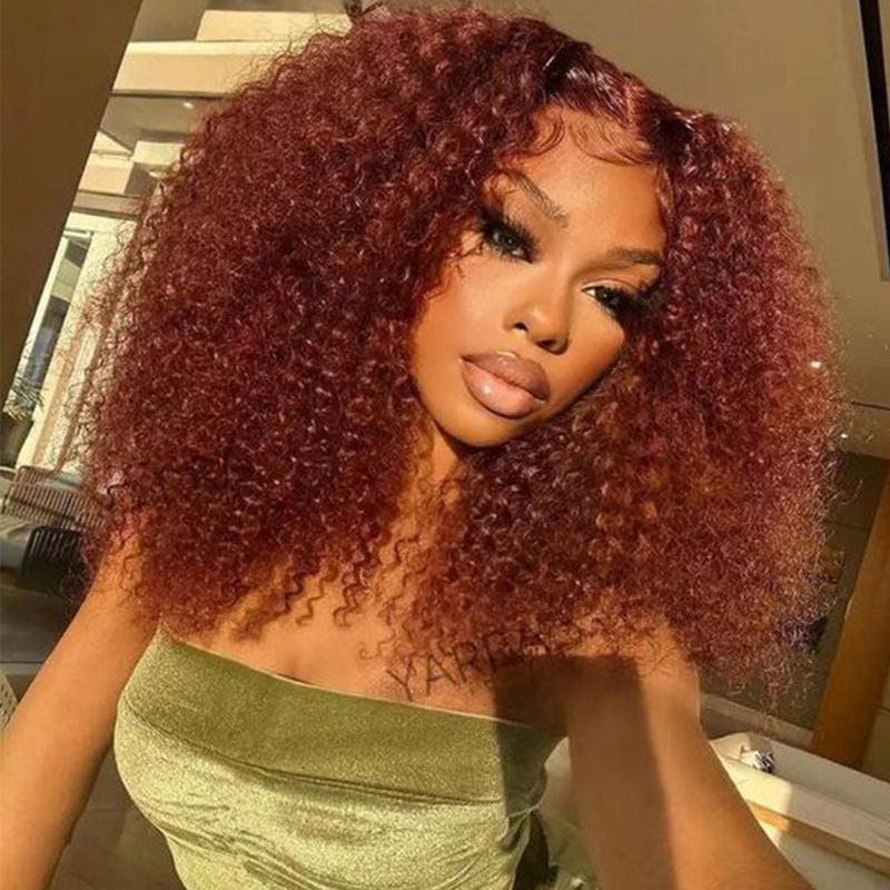MORE FACE Wear and Go Glueless Wig #33 Reddish Brown Kinky Curly Wig Human Hair Pre Plucked Pre Cut 6*4 Transparent Lace Closure Wigs Natural Hairline