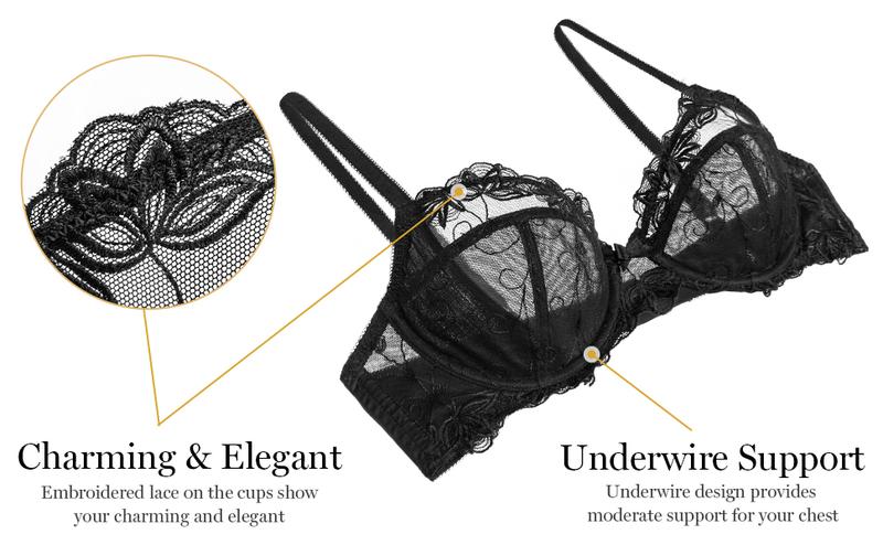 Wingslove Women's Plus Size Unlined Floral Lace Bras No Padding Underwire Bralettes with Comfortable Stretch Band and Moderate Support for Large Breasts - Minimalist