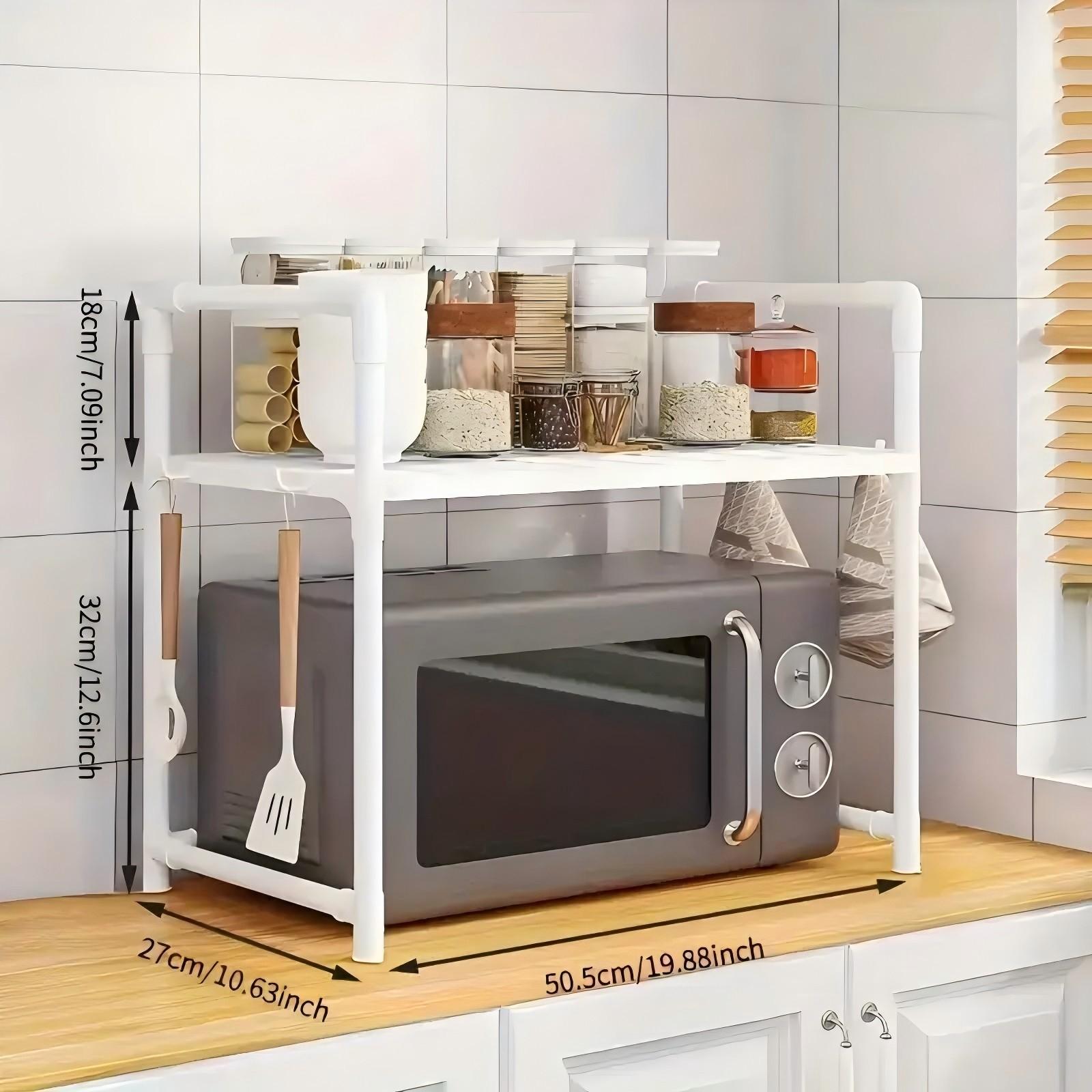 Multi-Layer Kitchen Storage Rack with Hooks, Space Saving Countertop Organizer, Easy Assembly, Ideal for Condiment Jars and Utensils