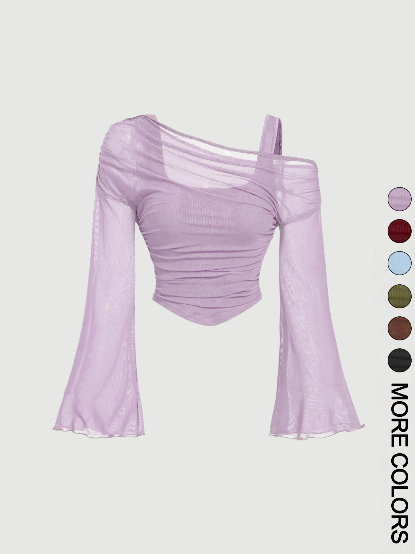 Women's Drop Shoulder Slim Fit Casual Knit T-Shirt, Fashionable Comfortable Autumn Top, Stylish Ladies' Everyday Clothing for Daily Wear