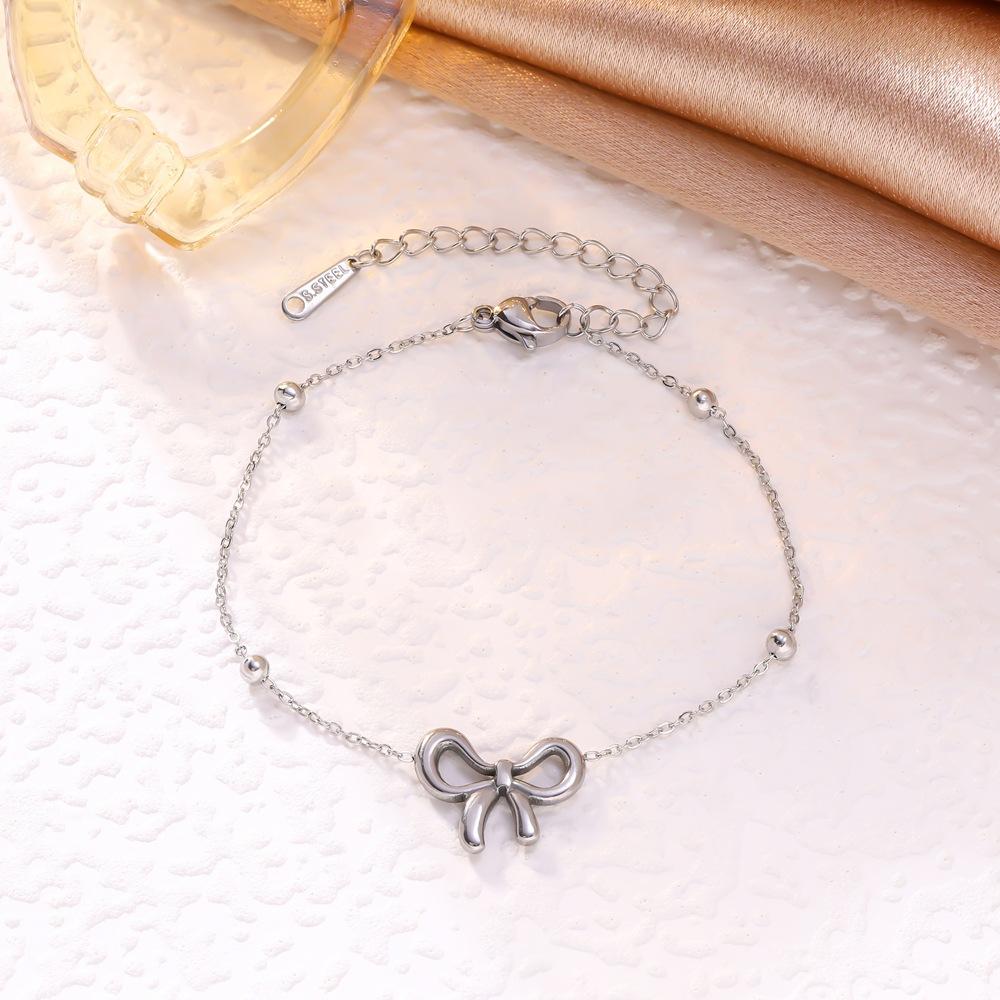 Gold Tone Bow Jewelry Set for Women, 3Pcs Dainty Bow Charm Necklace Bracelet Earrings Set, Elegant Stainless Steel Everyday Jewelry