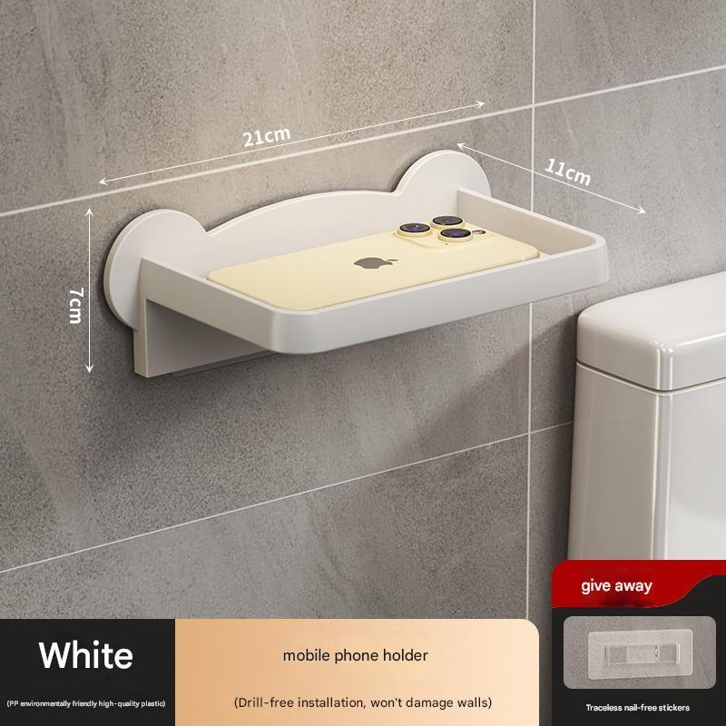 Wall-Mounted Toilet Paper Holder, No-Drill Design, Bathroom Roll Dispenser, Space-Saving Organizer, Easy Install, Durable Material