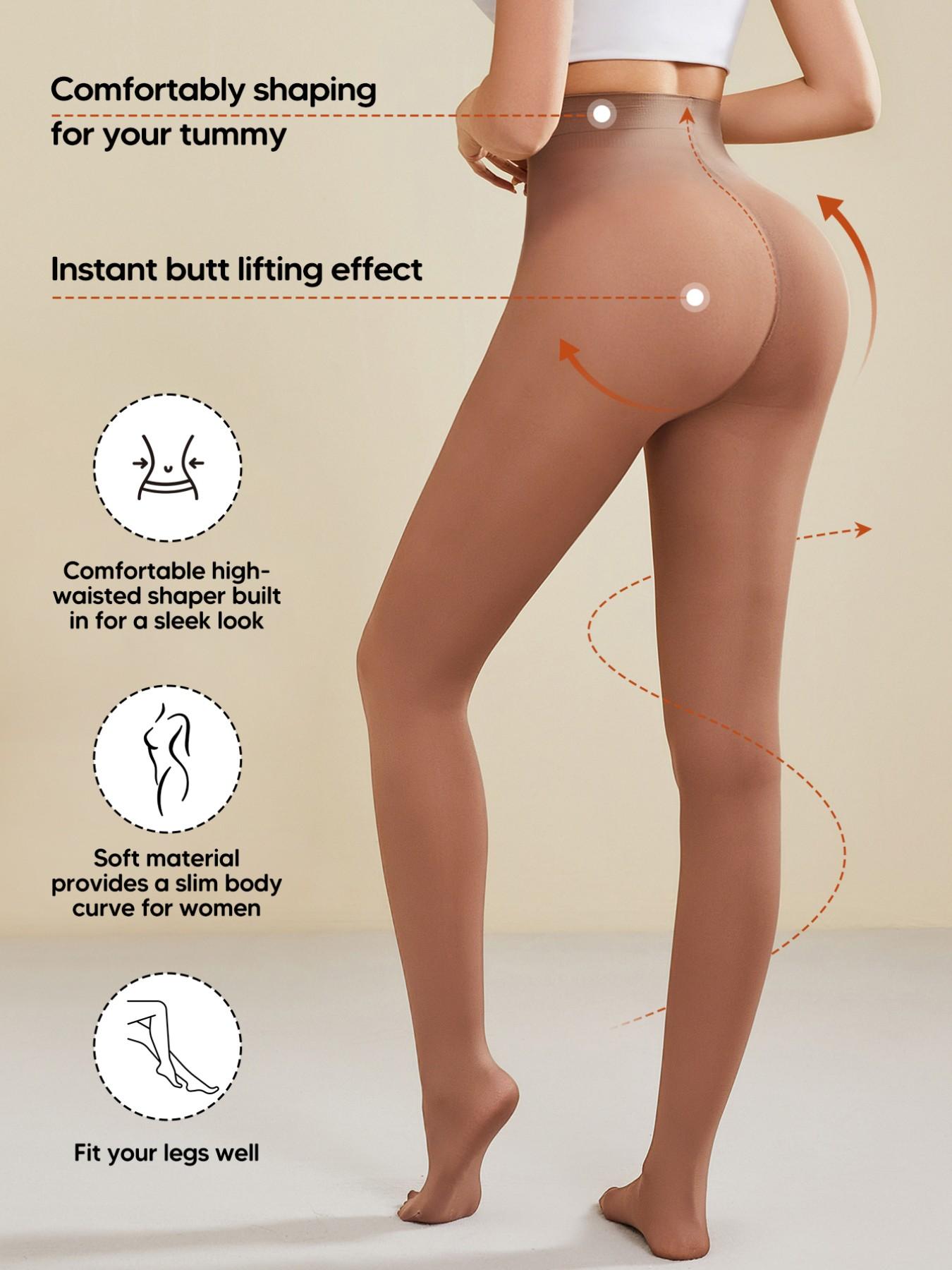 Women's High Waisted Tummy Control Shaping Panty Tights – Butt Lift Graduated Compression Hosiery, VPL-Free Footed Stockings, Black & Brown, Elastic