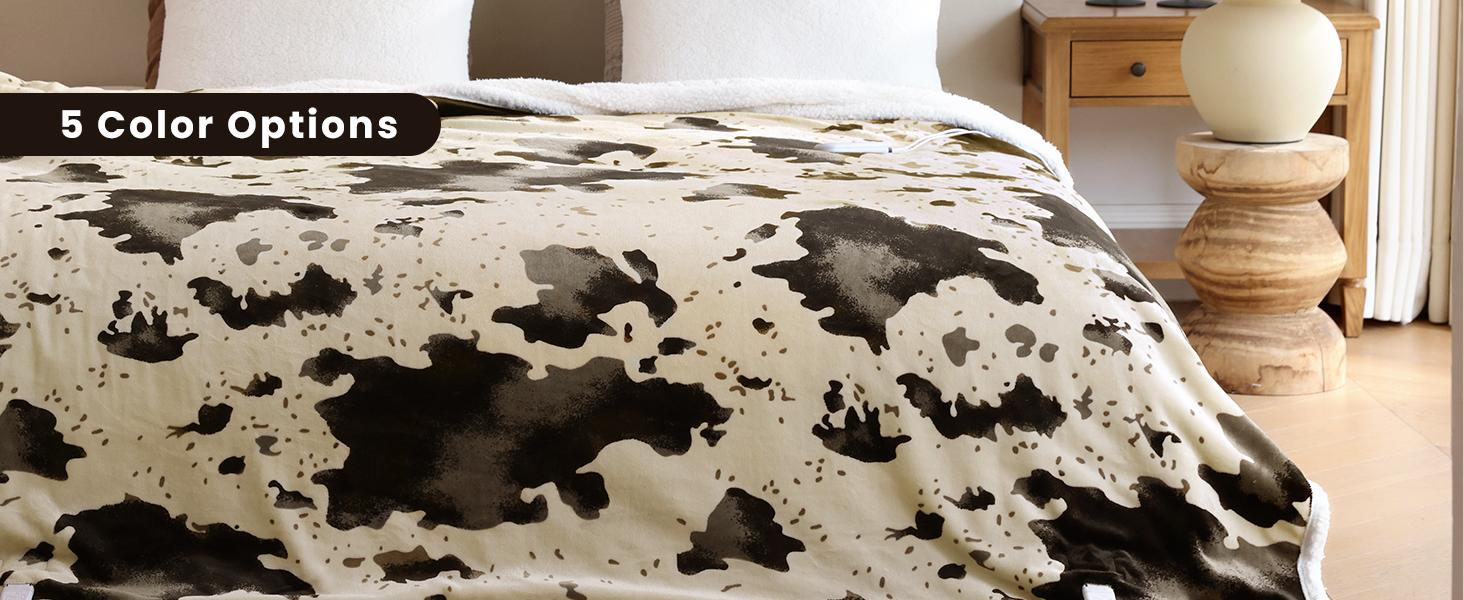 【Buy 2 get 1 poker blanket free】Blunique Cow-Print Heated Blanket, 5 Heat Levels, 4H Auto-Off, Machine Washable, Sherpa Flannel 【Buy 2 get 1 poker blanket free】Blunique Cow-Print Heated Blanket, 5 Heat Levels, 4H Auto-Off, Machine Washable, Sherpa Flannel