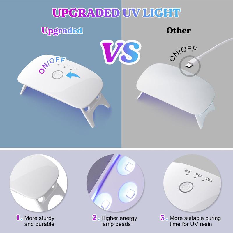 UV Resin with Light,Upgraded 200g Crystal Clear&Low Odor,UV Light,Silicone Mat,Ultraviolet Epoxy Resin Hard, Starter Kit for Jewelry,Craft Decor