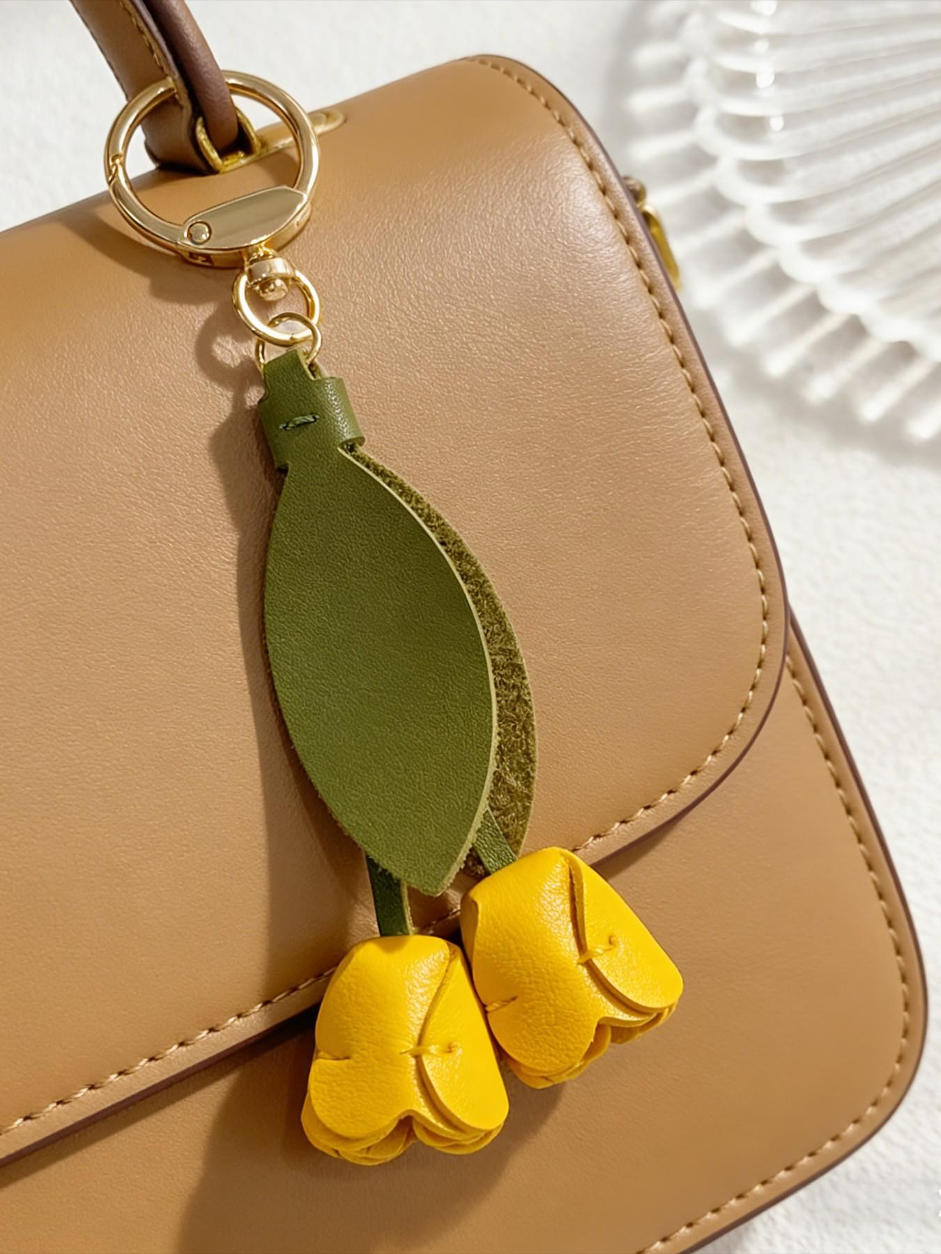 Sweet Creative Cute Colorful PU Leather Flower Tulip Keychain, Women's Key Ring, Bag Accessory, Holiday Gift, All Seasons