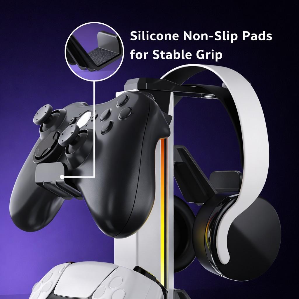 Headphone & Controller Stand with RGB Light, Rotatable Headset Stand, 9 Light Modes, 2 USB and Type-C Ports, Gaming Accessories
