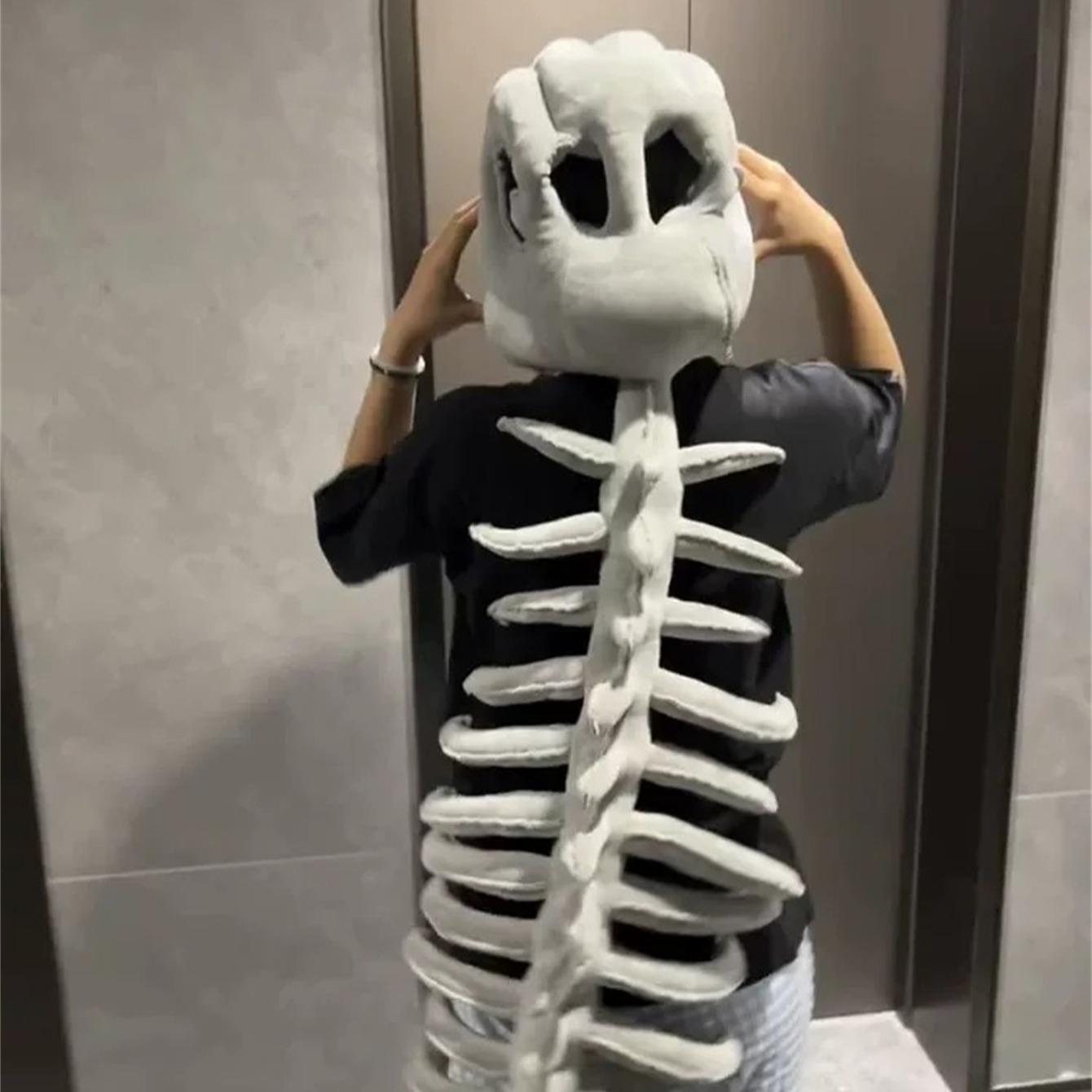 Halloween Dinosaur Skeleton Costume Headpiece, Animal Head Mask, Funny Role Play Plush Toy, Creative Prank Gift for Girlfriend, Kids, Family & Friends