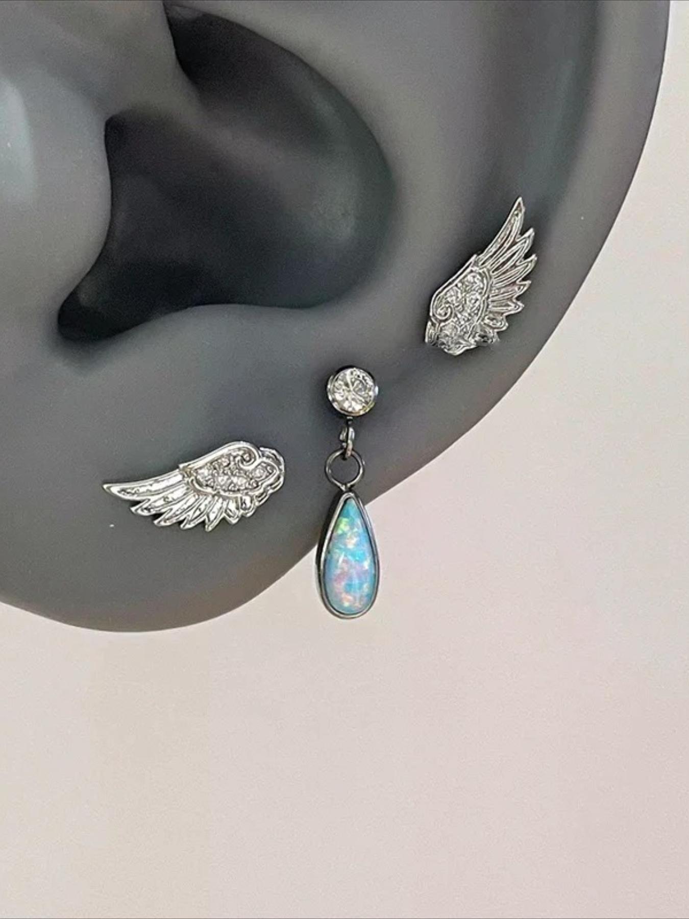 Trendy Unique Design Feather Wings Zircon Mini Earrings, Simple Personalized Women Party Daily Versatile Screw Back Ear Studs