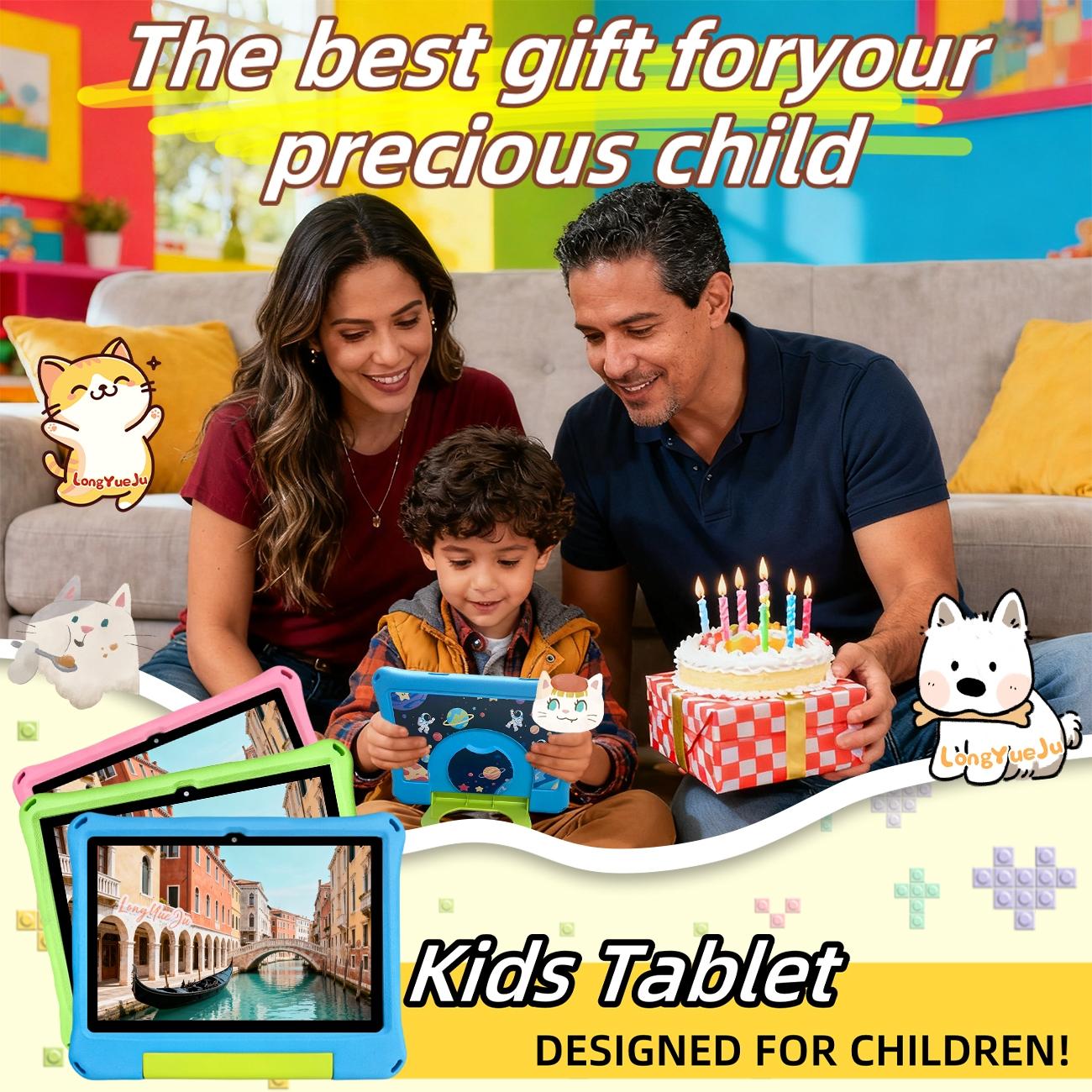 10.1-inch, Smart Android Tablet, Android eight core processor, installed educational software with parental control, time management, suitable for family use, Christmas and Halloween gifts, gifts for boys and girls, no adapter