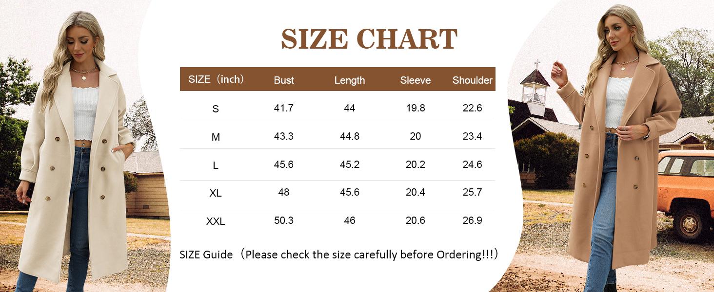 Danedvi Womens Notched Lapel Collar Double Breasted Pea Coat Winter Elegant Long Over Coats Jackets Tops Casual