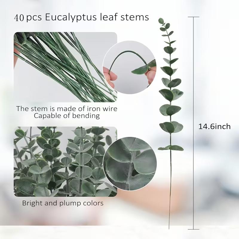 40 Pcs Artificial Eucalyptus Stems, UV Resistant Faux Greenery for Wedding Bouquets, Home Decor, Garden, and Floral Arrangements